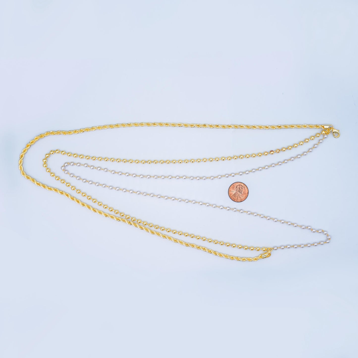 Layer Gold & Pearl Beaded Chain Necklace 24K Gold Filled Rope Chain Mixed Chain Style WA-A2797