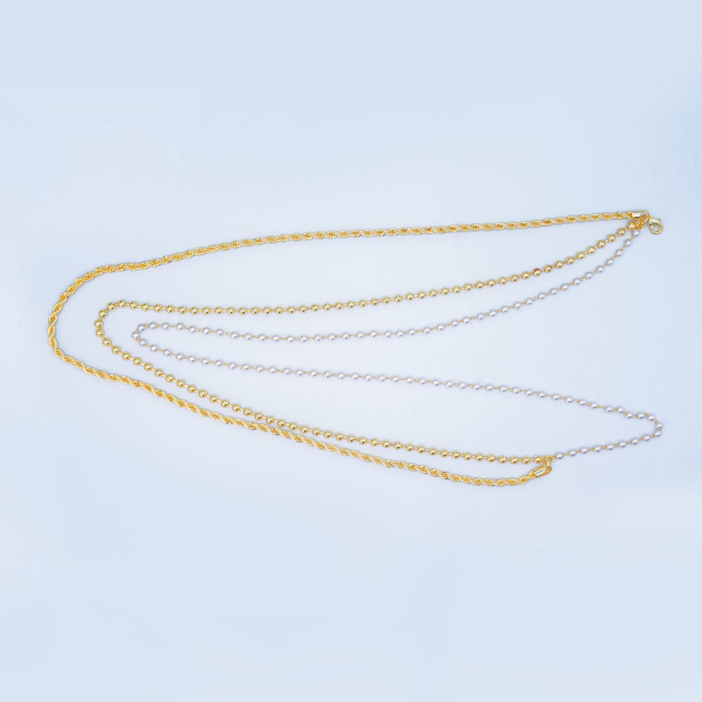 Layer Gold & Pearl Beaded Chain Necklace 24K Gold Filled Rope Chain Mixed Chain Style WA-A2797