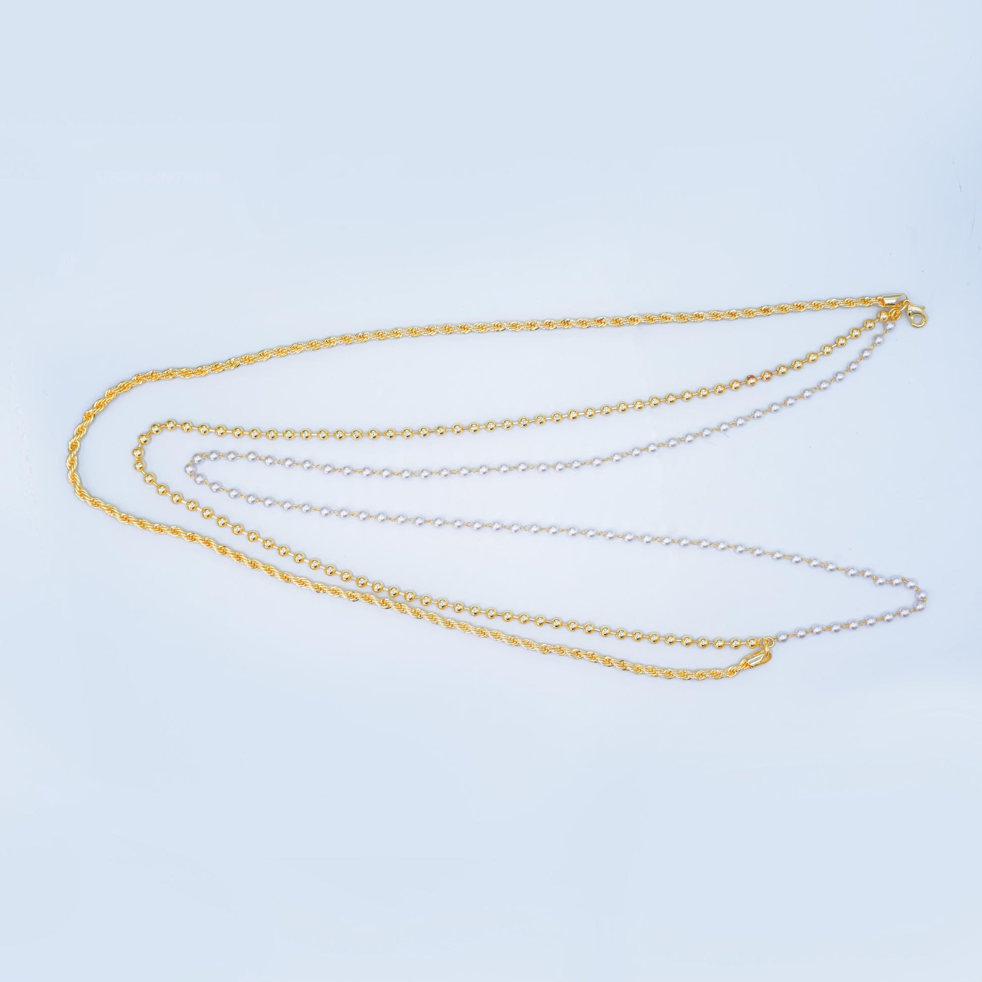 Layer Gold & Pearl Beaded Chain Necklace 24K Gold Filled Rope Chain Mixed Chain Style WA-A2797