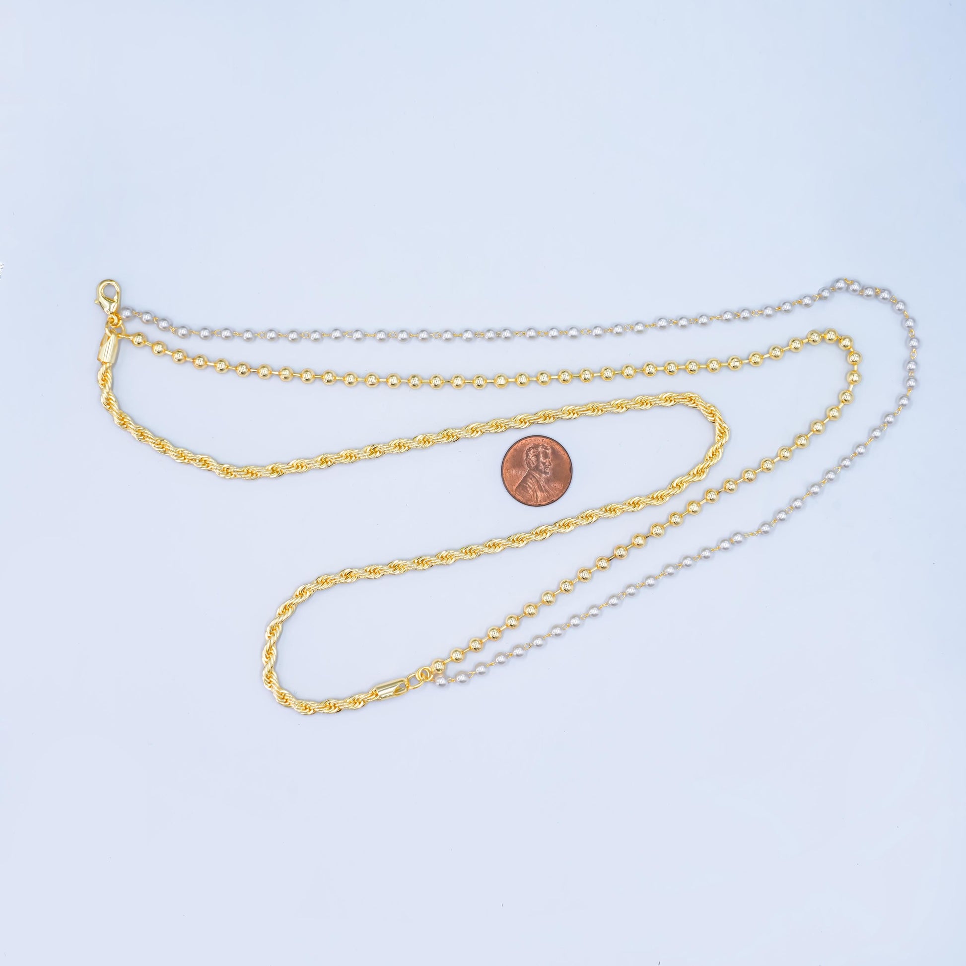 Layer Gold & Pearl Beaded Chain Necklace 24K Gold Filled Rope Chain Mixed Chain Style WA-A2796