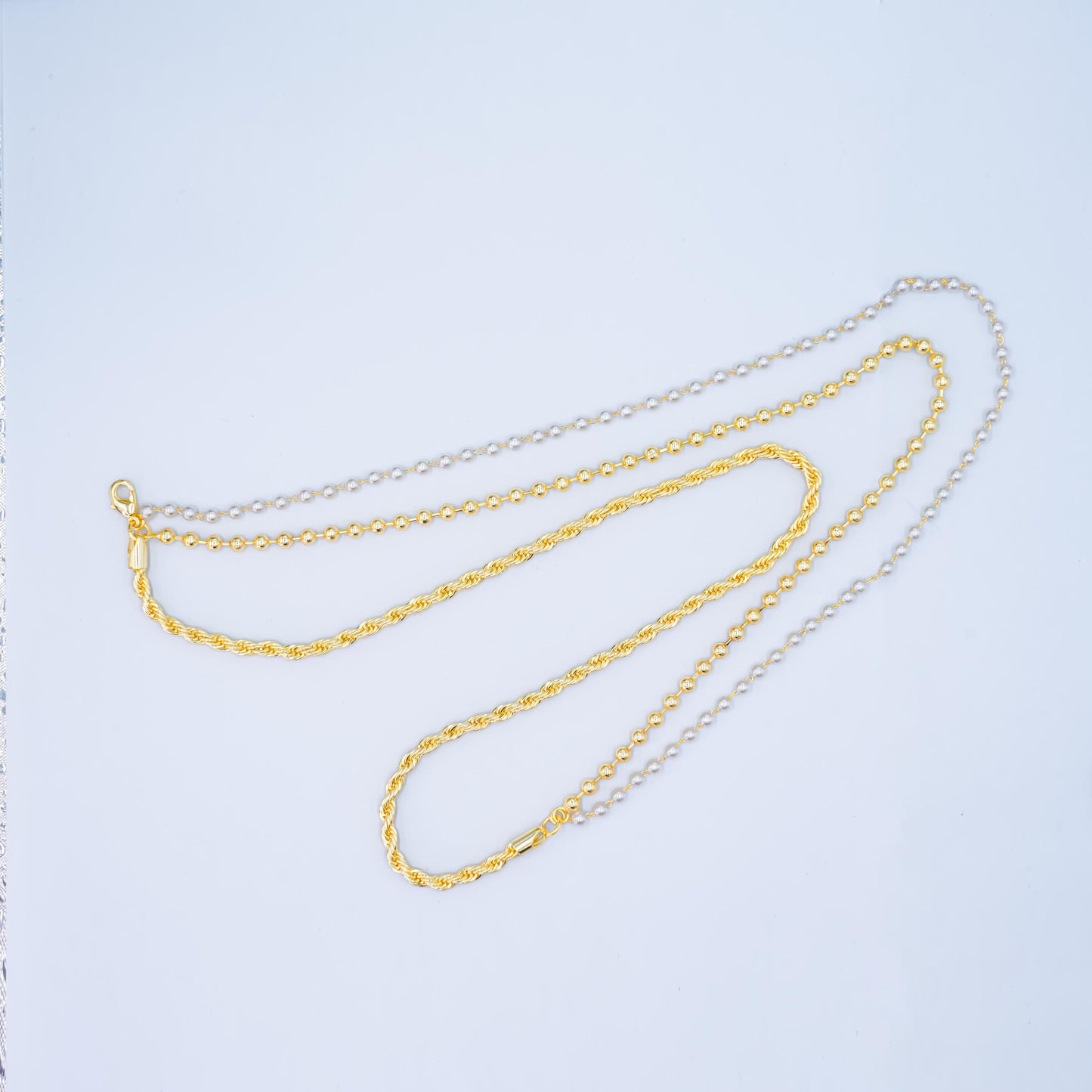 Layer Gold & Pearl Beaded Chain Necklace 24K Gold Filled Rope Chain Mixed Chain Style WA-A2796