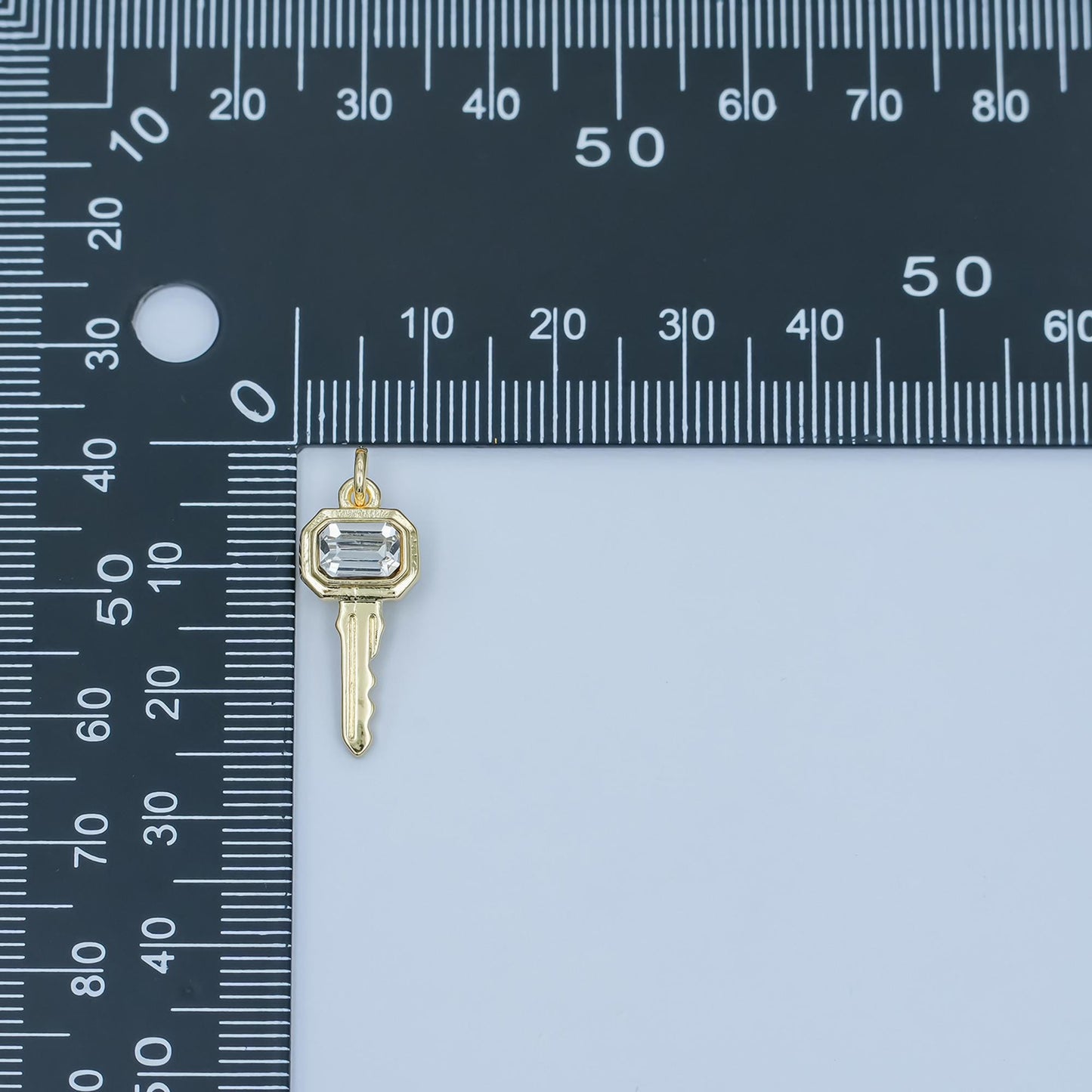 24K Gold Filled Clear CZ Baguette Vintage Key Charm | N031