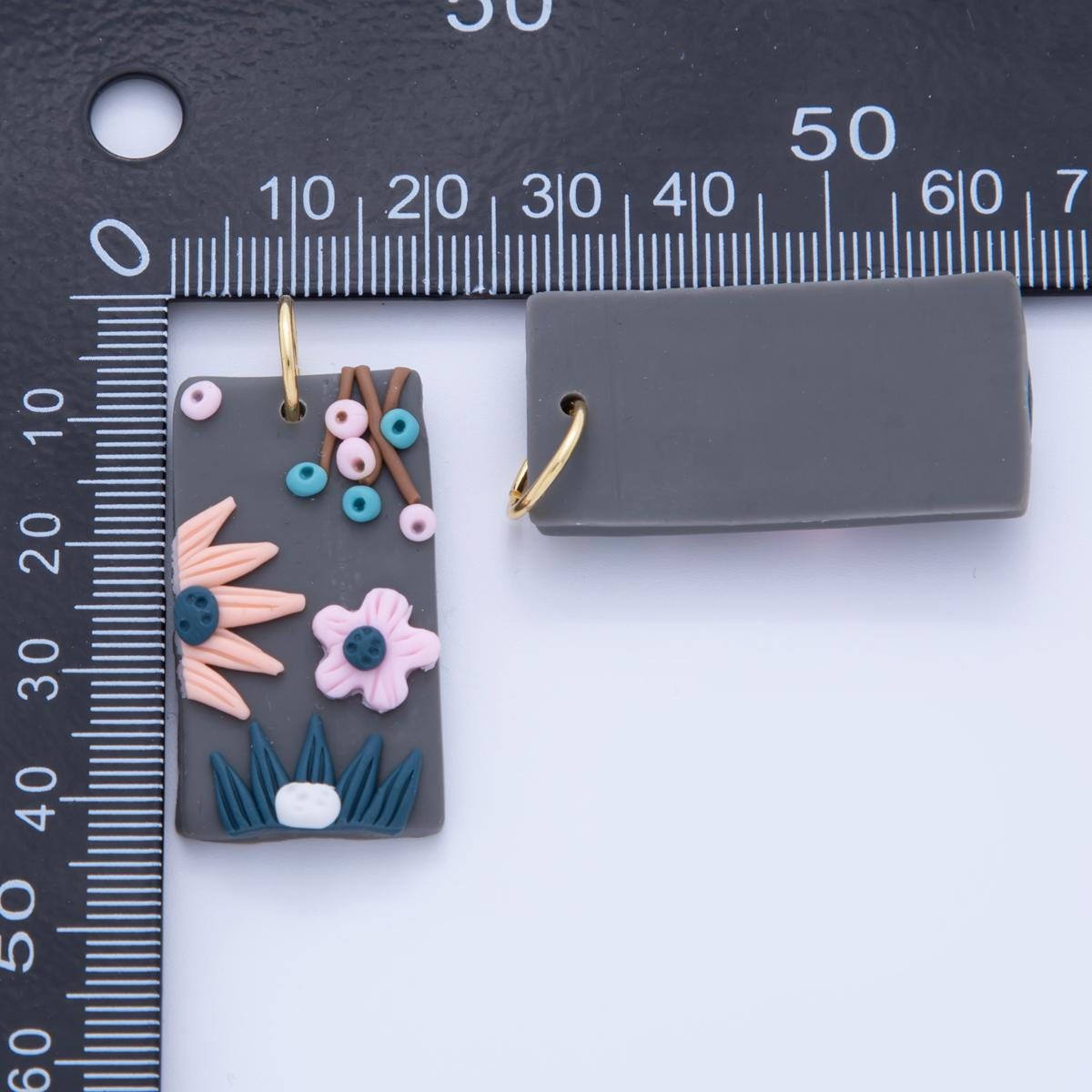 Floral Polymer Clay Earring Charms – Handmade Rectangle Dangle Charms with 3D Flower Design, Colorful Boho Earring Necklace Supply AF-32