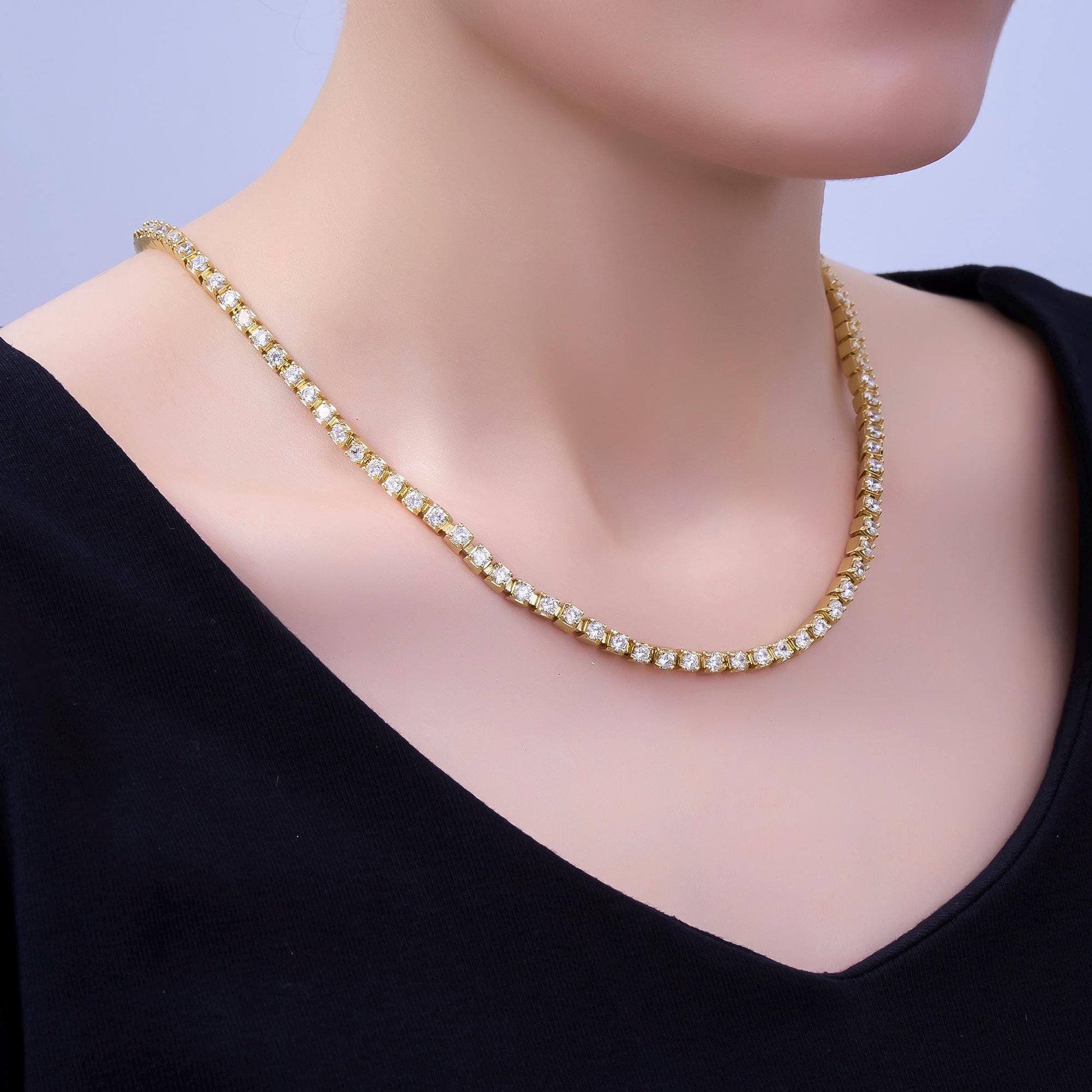 24K Gold Filled 3.8mm Clear CZ Tennis Chain 18 Inch Necklace | WA-3022