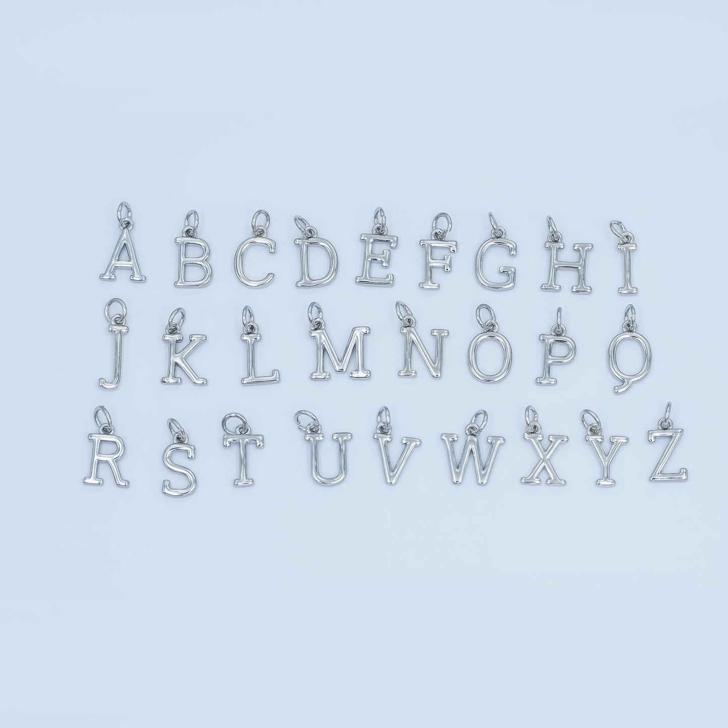 Rhodium Plated Minimalist Initial Letter Charm | A141 - A153