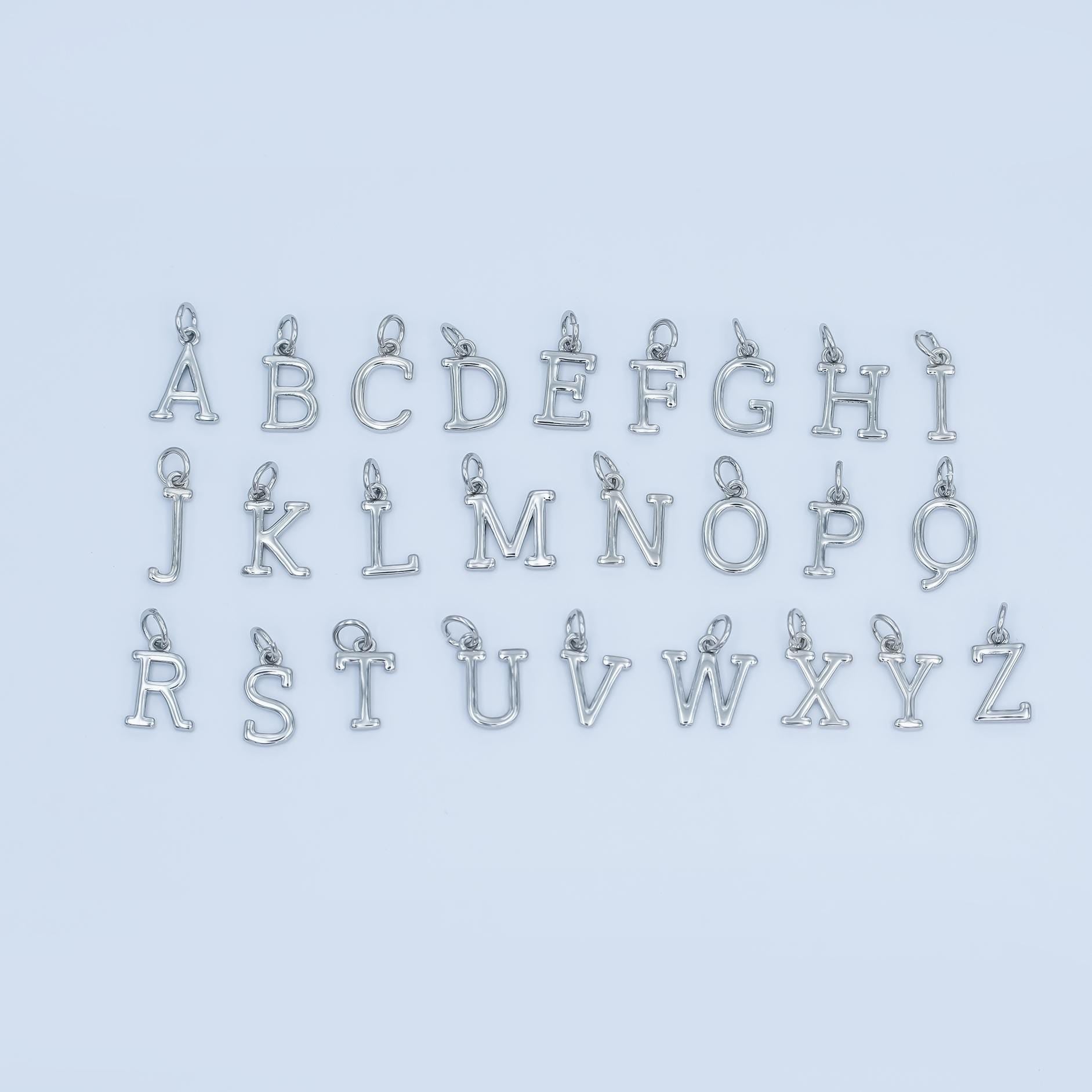 Rhodium Plated Minimalist Initial Letter Charm | A141 - A153