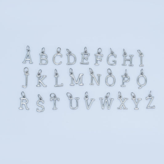 Rhodium Plated Minimalist Initial Letter Charm | A141 - A153