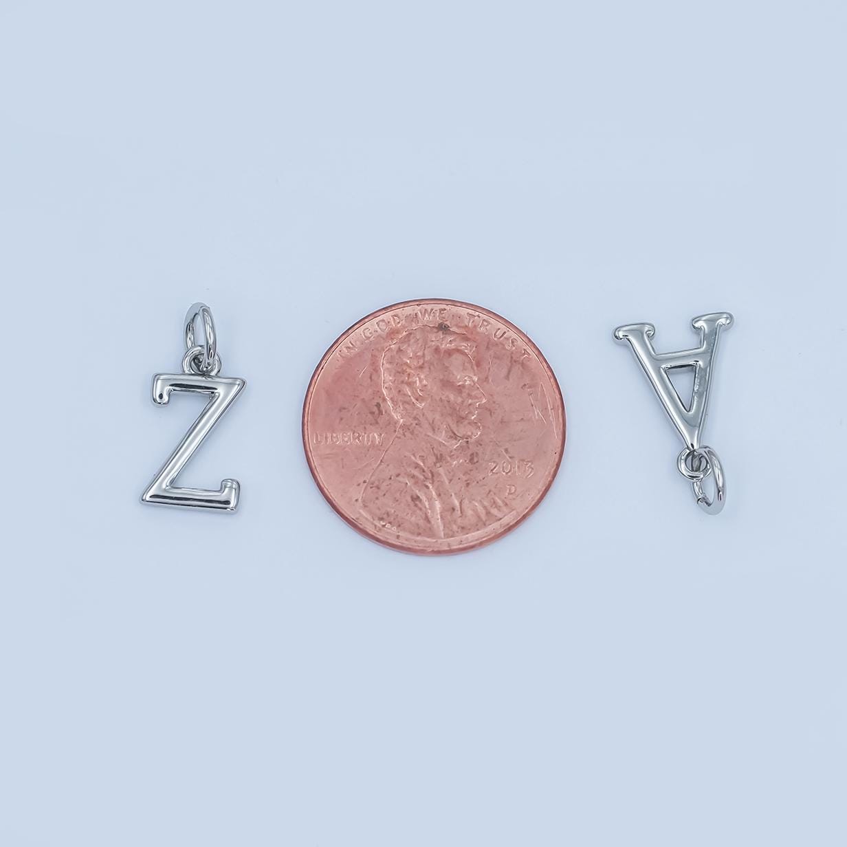 Rhodium Plated Minimalist Initial Letter Charm | A141 - A153