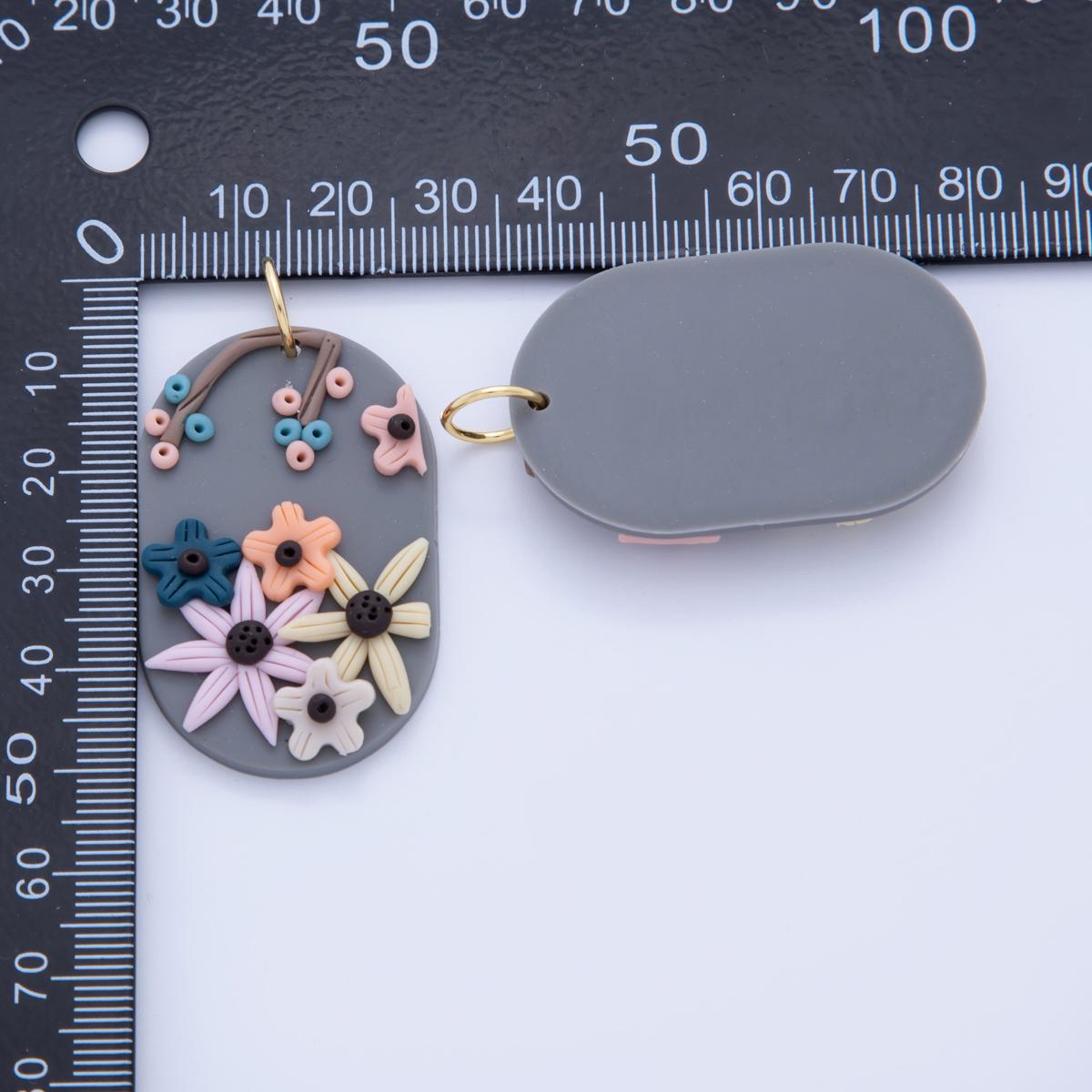 Whimsical Garden Floral Charms – Handmade Polymer Clay Oval Dangle – Pastel Boho Earring Components – Spring Jewelry DIY Supply AF-365