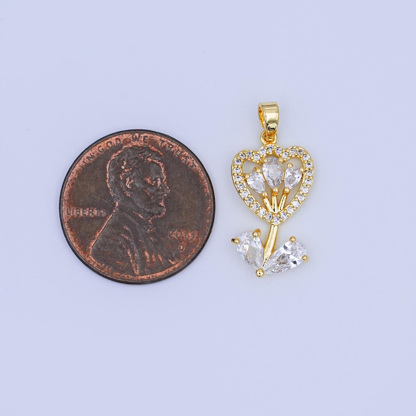 24K Gold Filled Micro Paved CZ Open Tulip Flower Pendant | AH455