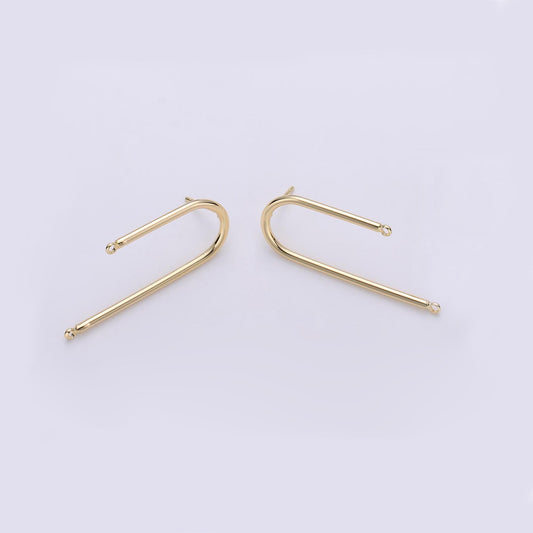 Gold Rectangular Post Earring Component, Geometric Earrings with Open Link for DIY Earring Jewelry Making Gold Filled K-252