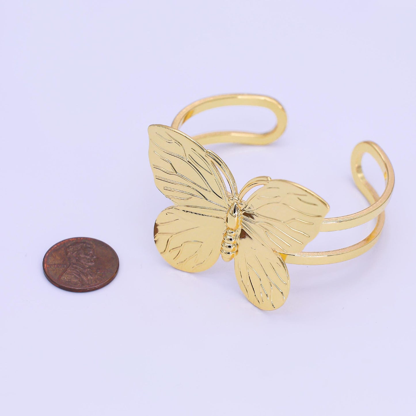 24K Gold Filled Butterfly Double Band Cuff Bracelet | WA-3237