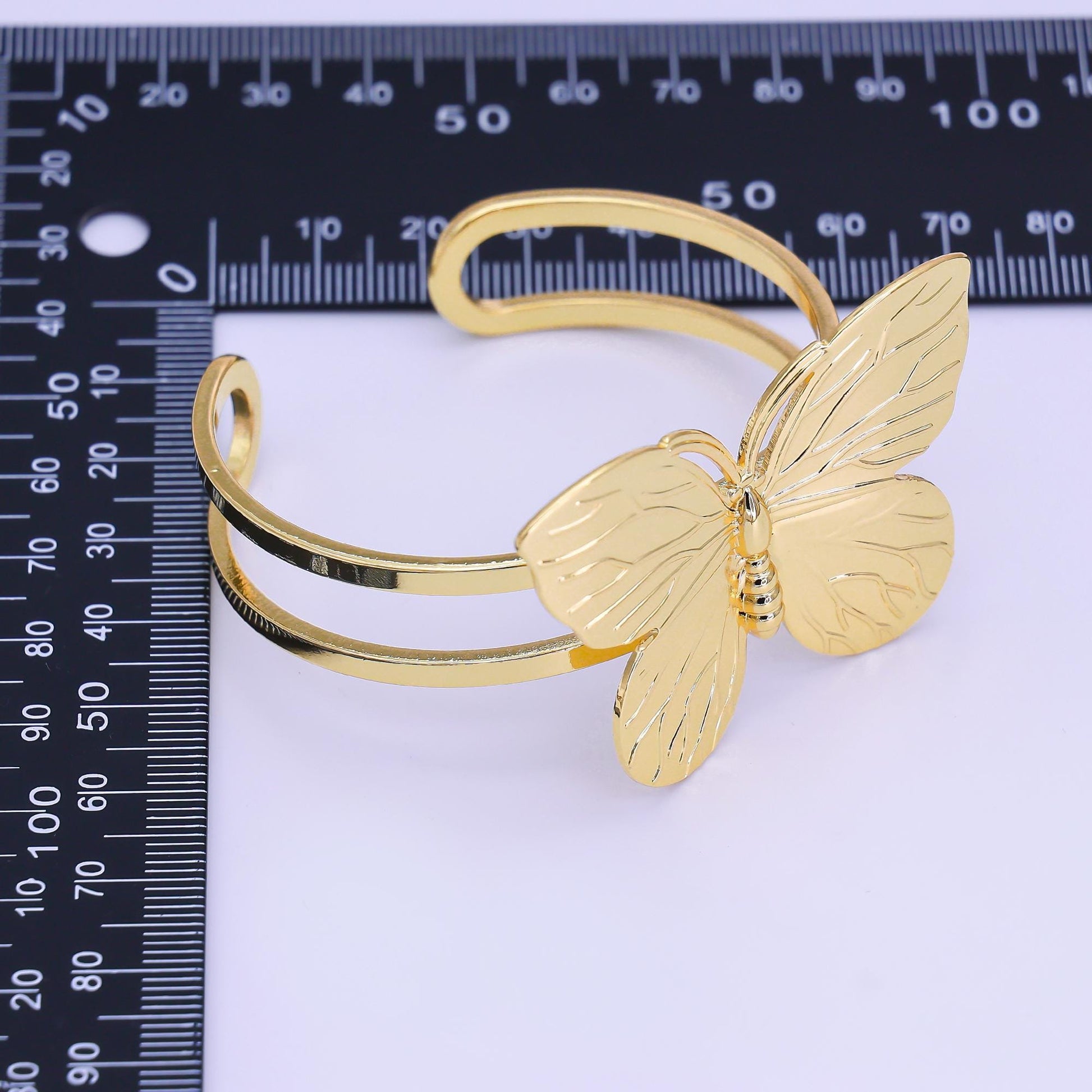 24K Gold Filled Butterfly Double Band Cuff Bracelet | WA-3237