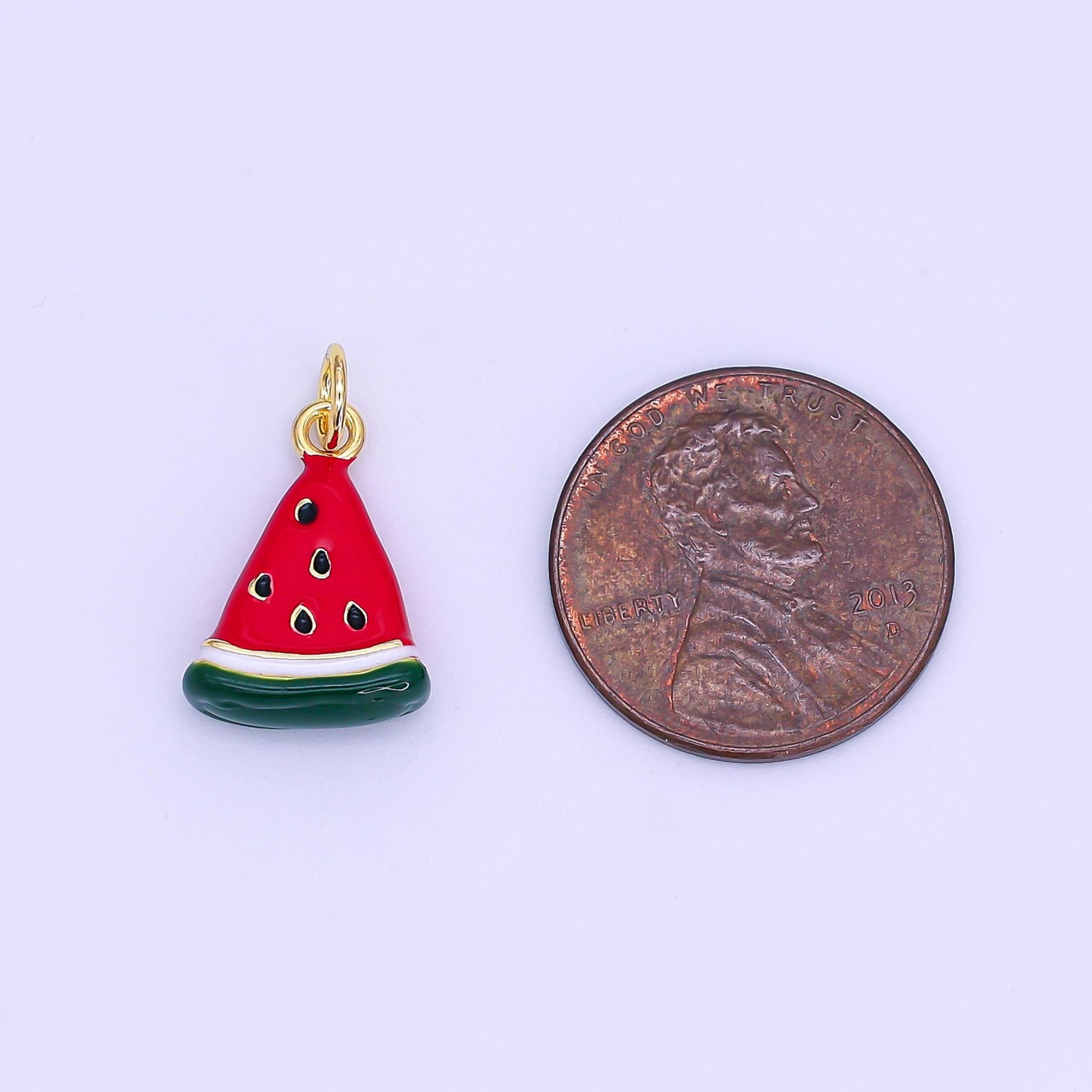 24K Gold Filled Enamel Watermelon Fruit Charm | E559