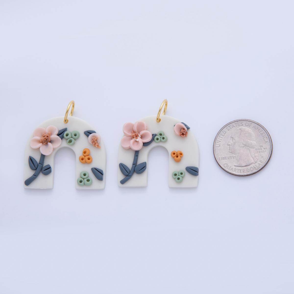 Handmade White Polymer Clay U Pendant Garden Floral Charms Pastel Boho Earring Components Drop Dangle Earring Jewelry DIY Supply AF-373