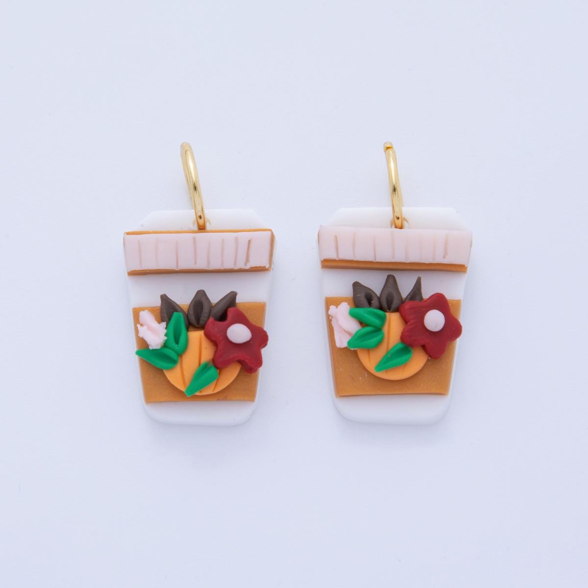 Floral Polymer Clay Flower Charms Handmade Coffee Cup Design Charms with 3D Floral Design for Earring Necklace Supply AF-375