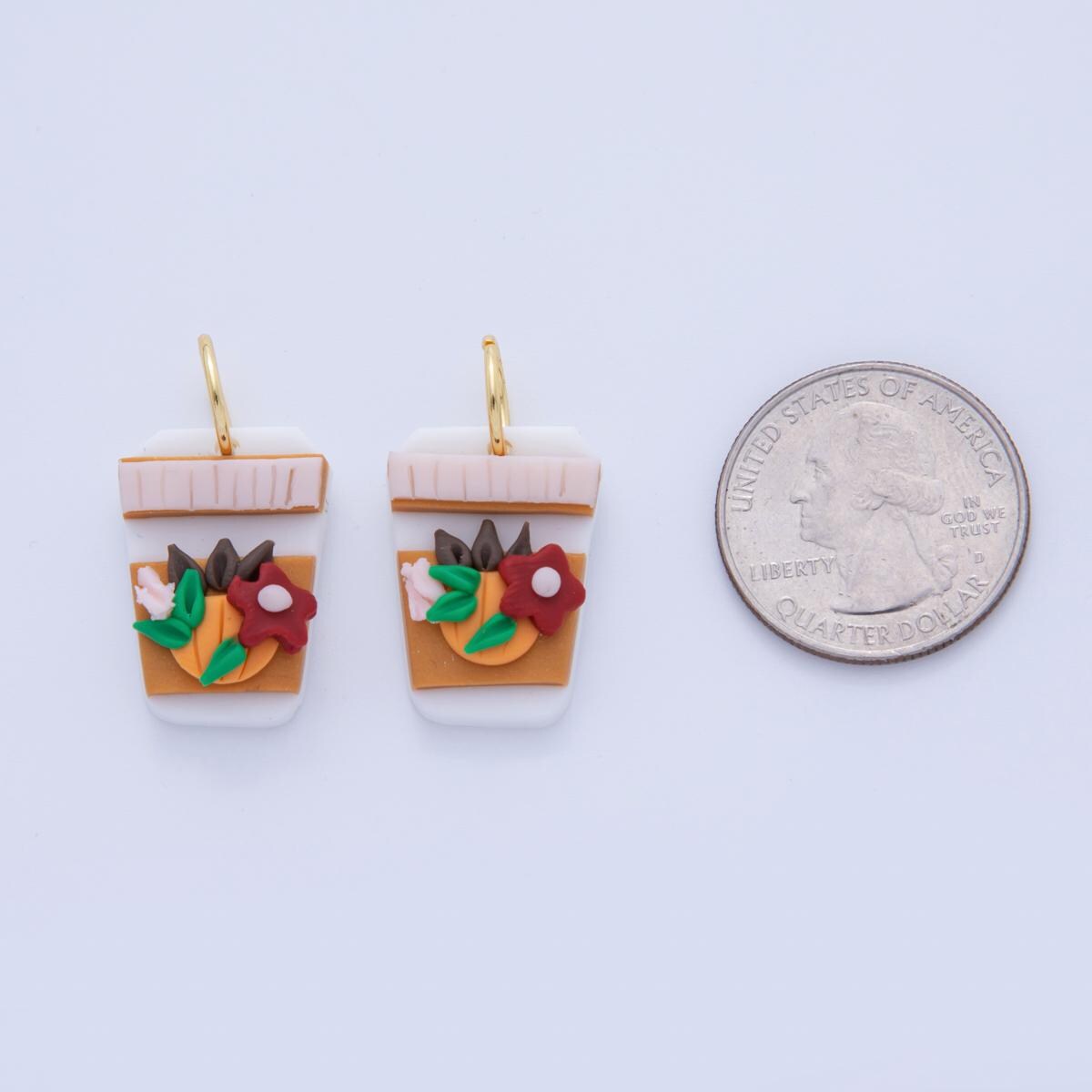 Floral Polymer Clay Flower Charms Handmade Coffee Cup Design Charms with 3D Floral Design for Earring Necklace Supply AF-375