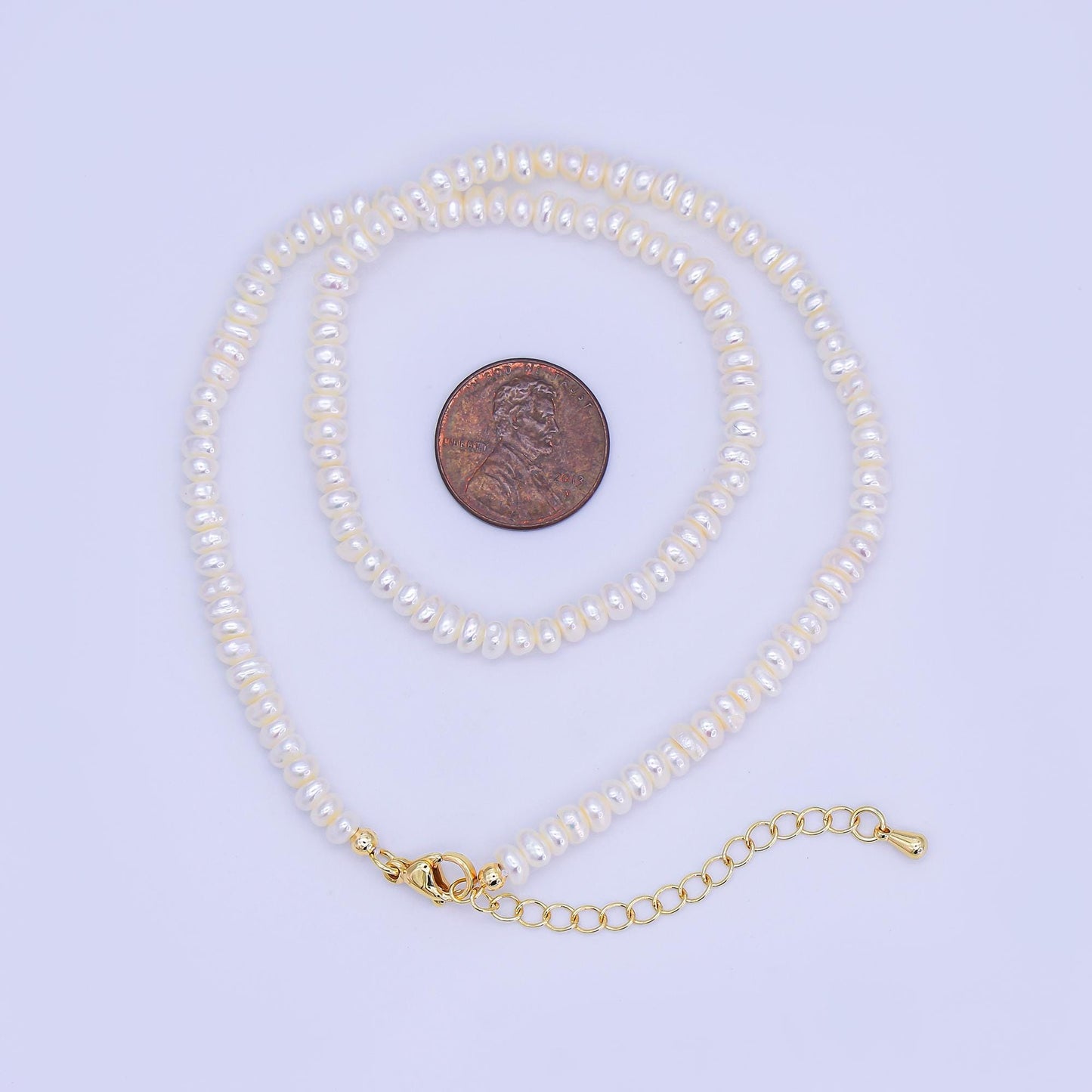 24K Gold Filled 5mm Rhondelle Freshwater Pearl 15 Inch Necklace | WA-3142