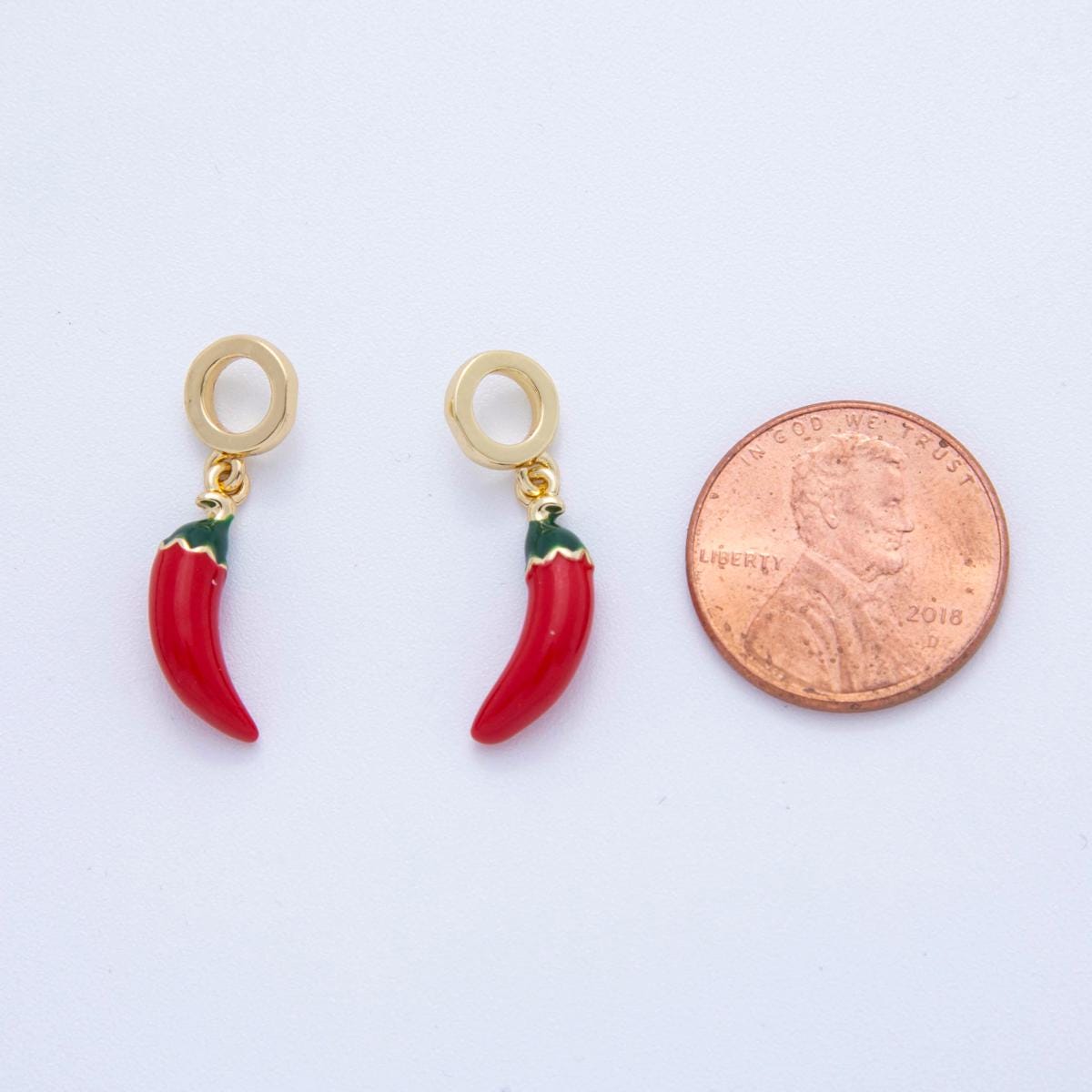18K Gold Filled Red Chili Peppers Rhondelle Drop Pendant | AF341