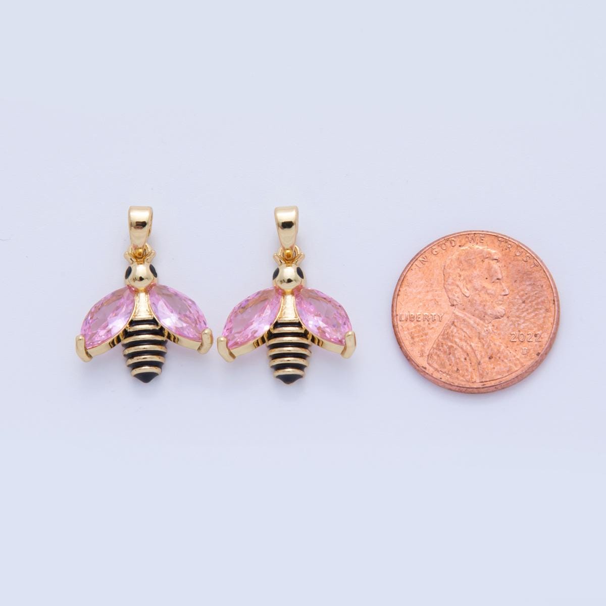 18K Gold Filled Pink CZ Bumble Bee Insect Pendant | AH730