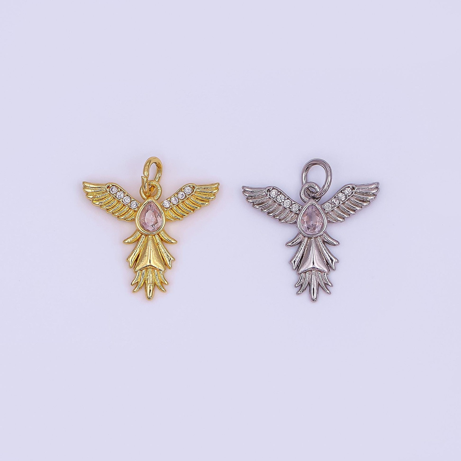 Mini gold Angel Wing charm cubic Zirconia Bird dangle for minimalist bracelet necklace earring supply component AF-490