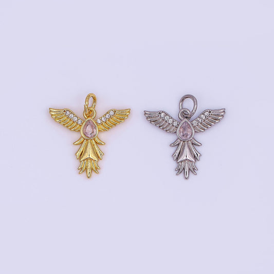 Mini gold Angel Wing charm cubic Zirconia Bird dangle for minimalist bracelet necklace earring supply component AF-490