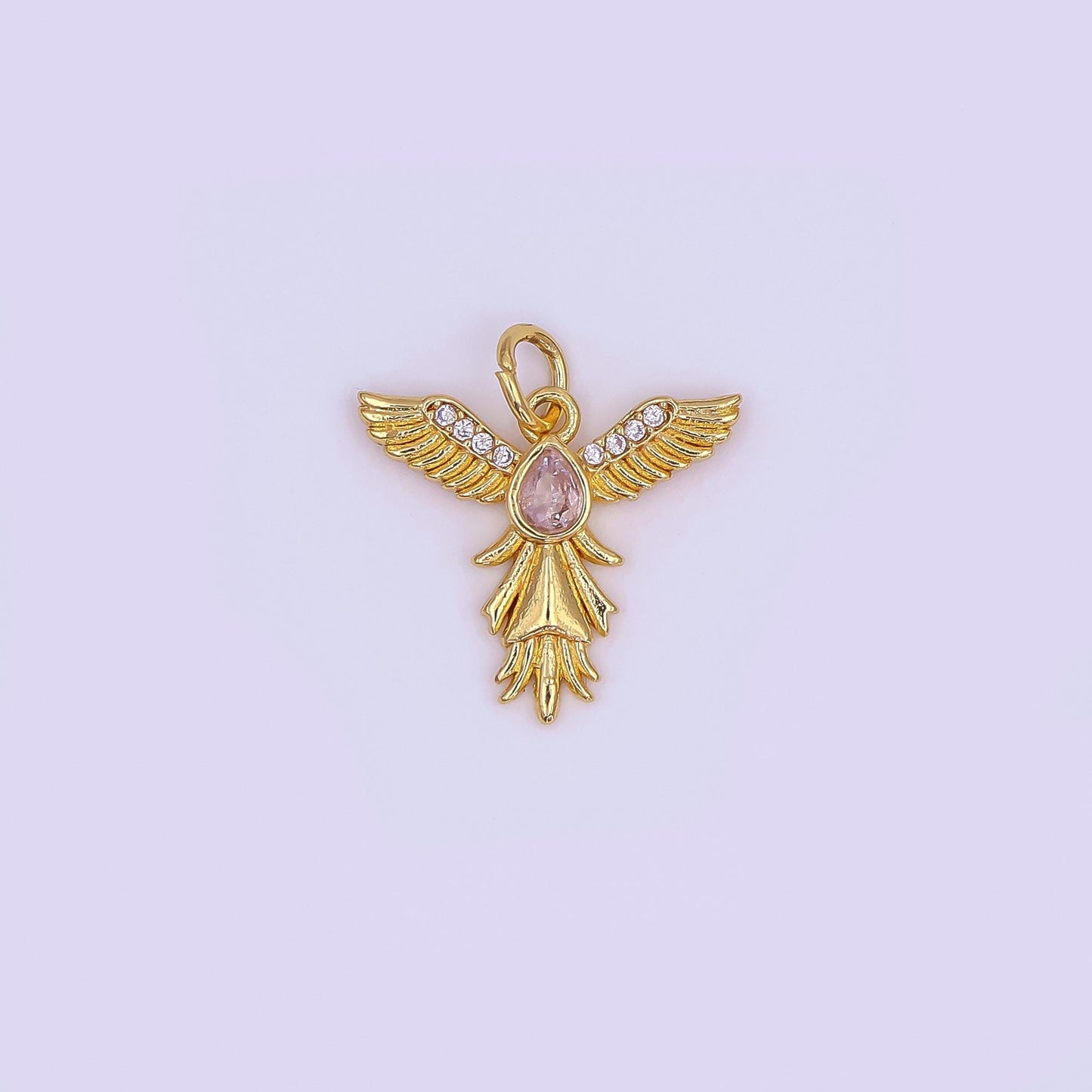 Mini gold Angel Wing charm cubic Zirconia Bird dangle for minimalist bracelet necklace earring supply component AF-490