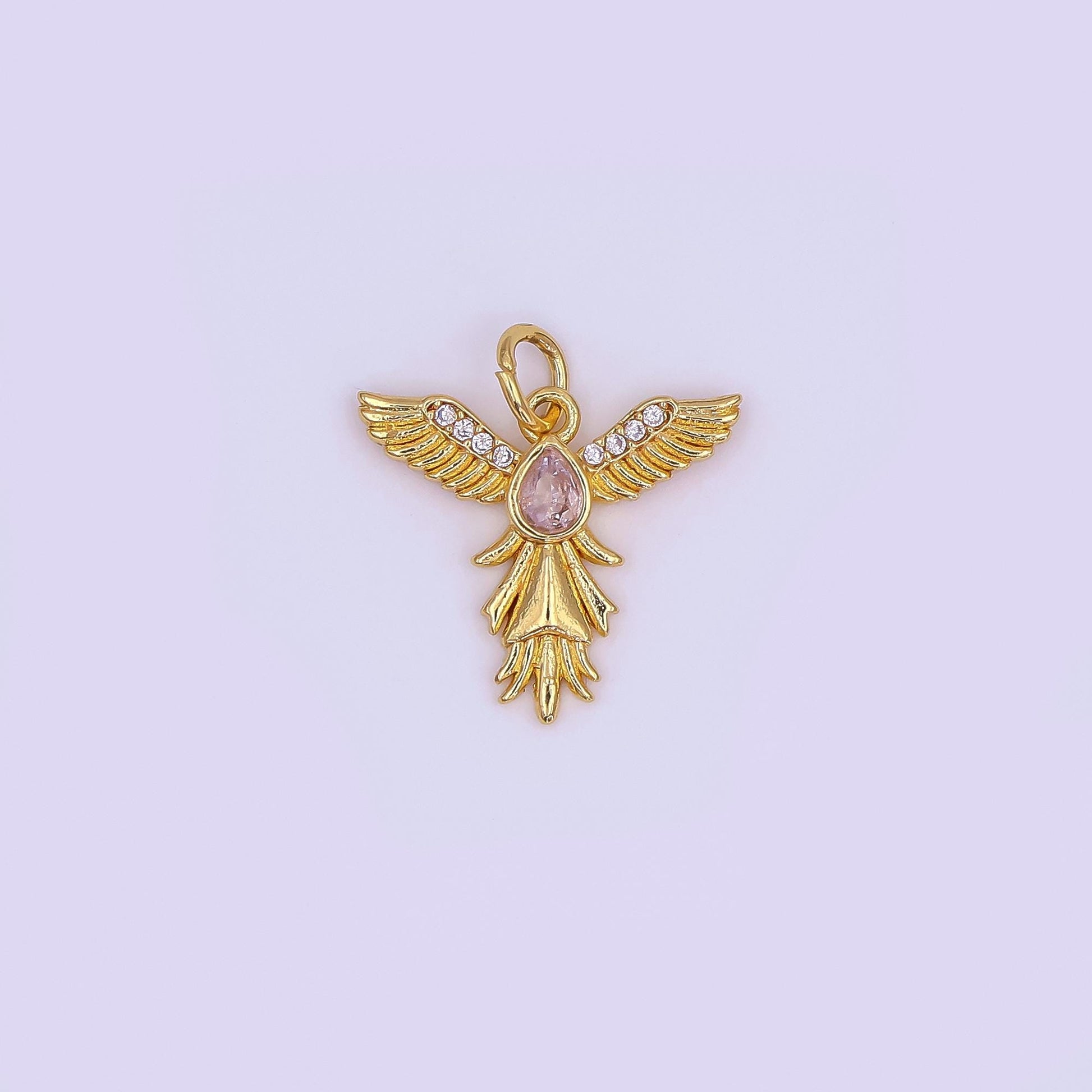 Mini gold Angel Wing charm cubic Zirconia Bird dangle for minimalist bracelet necklace earring supply component AF-490