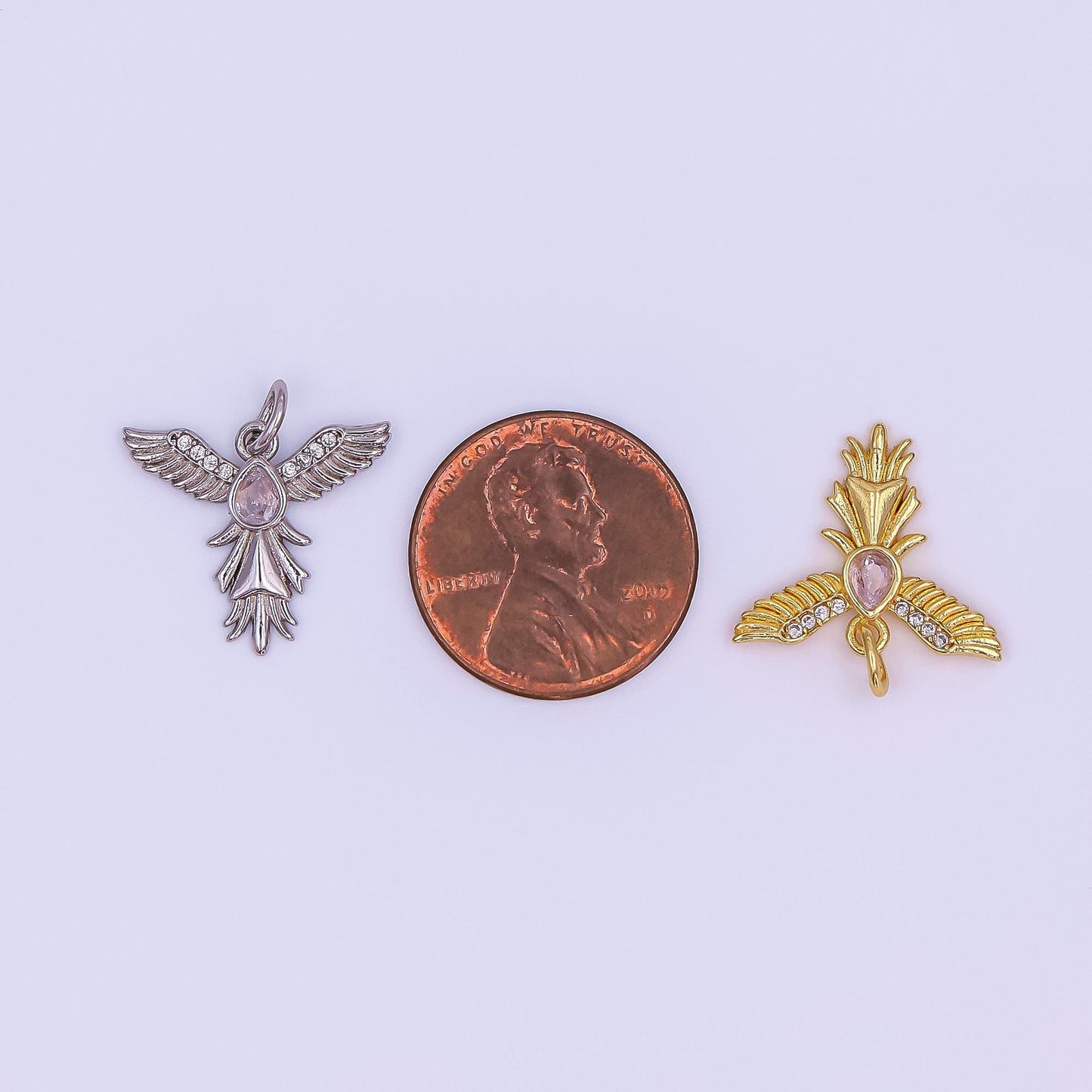 Mini gold Angel Wing charm cubic Zirconia Bird dangle for minimalist bracelet necklace earring supply component AF-490