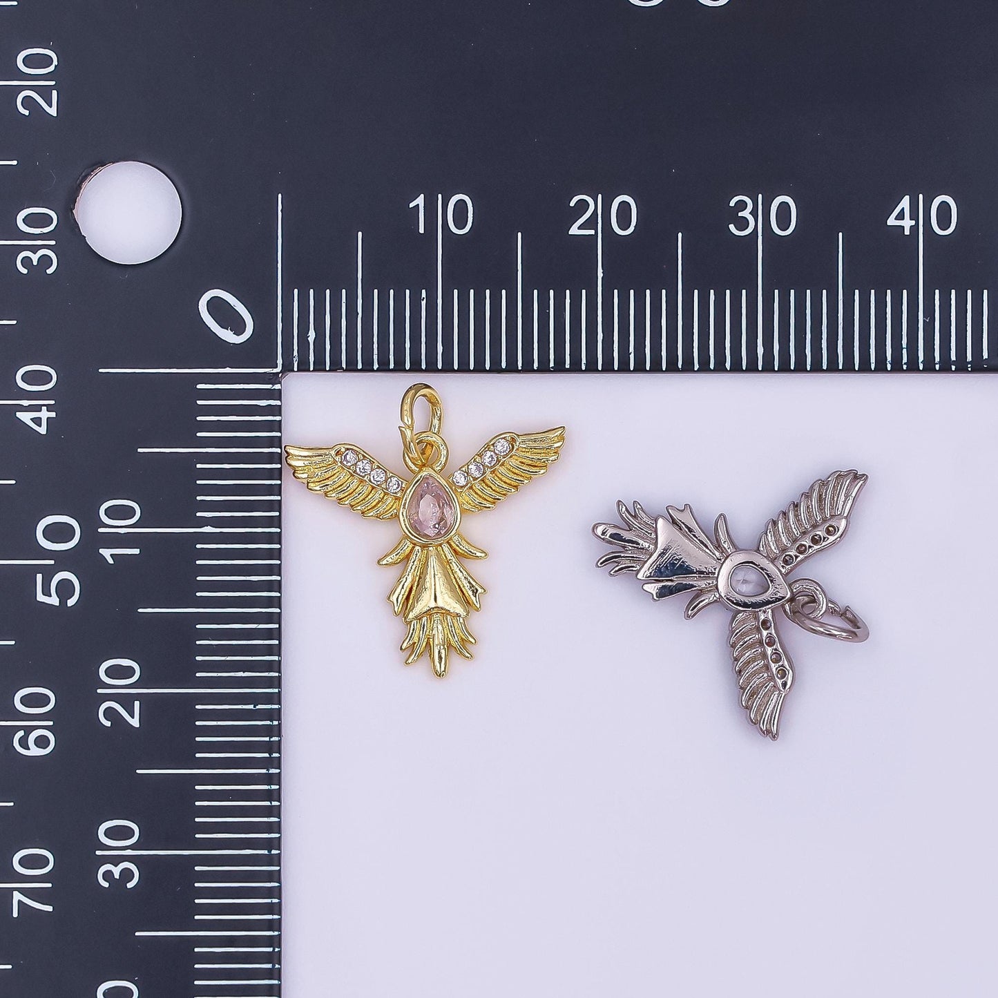 Mini gold Angel Wing charm cubic Zirconia Bird dangle for minimalist bracelet necklace earring supply component AF-490