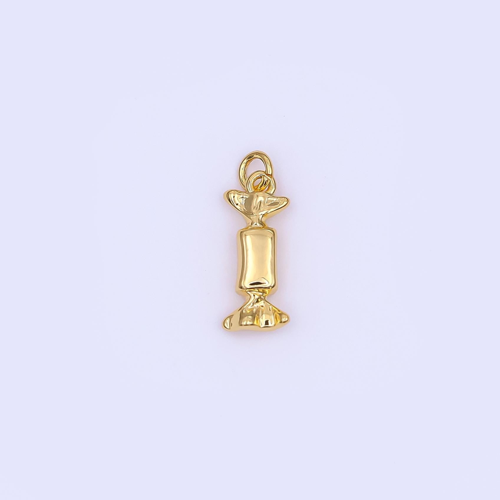 Mini Gold Candy Pendant 24K Gold Filled Charm Silver Candy Wrapper DIY Junk Food Bracelet Necklace Jewelry Making Findings Supply AF-494