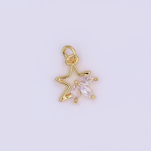Gold Crescent Moo Charm , Micro Pave Star Charm, Cubic Zirconia Marquise for Necklace Pendant AF-486