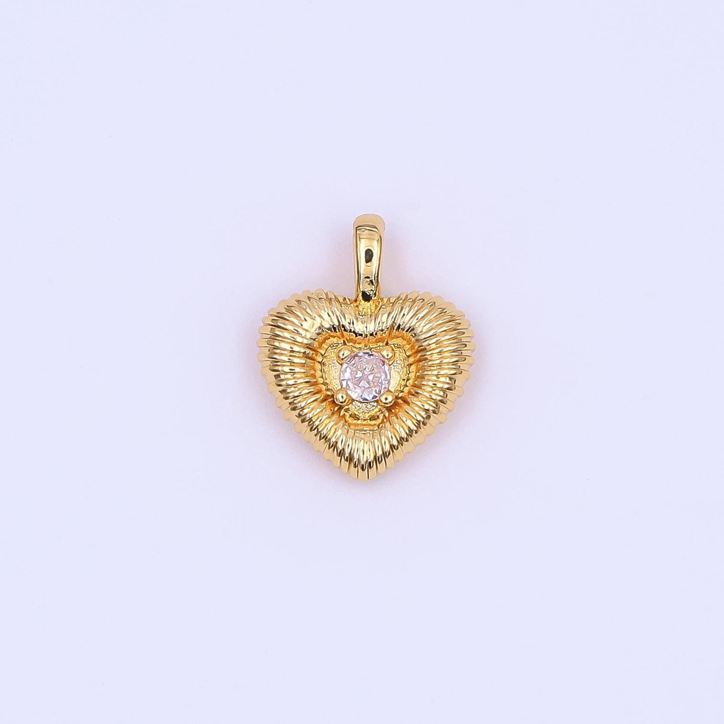 Mini 24K Gold filled heart charm necklace sunburst gold pendant, dainty heart love with Clear Cz Stone valentine gift necklace supply AH-464