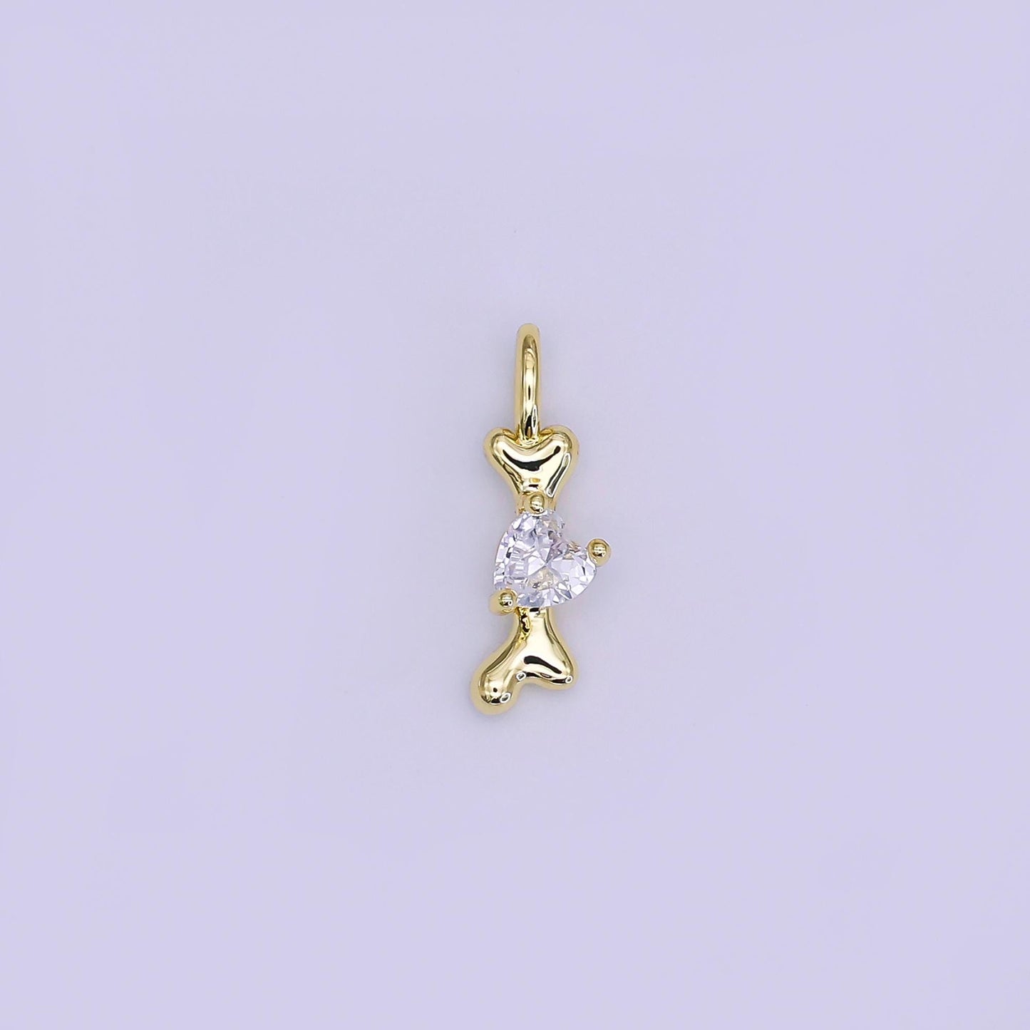 24K Gold Filled Dog Bone cz Pet Multidimensional 3D Charm in Gold & Silver | AH-483