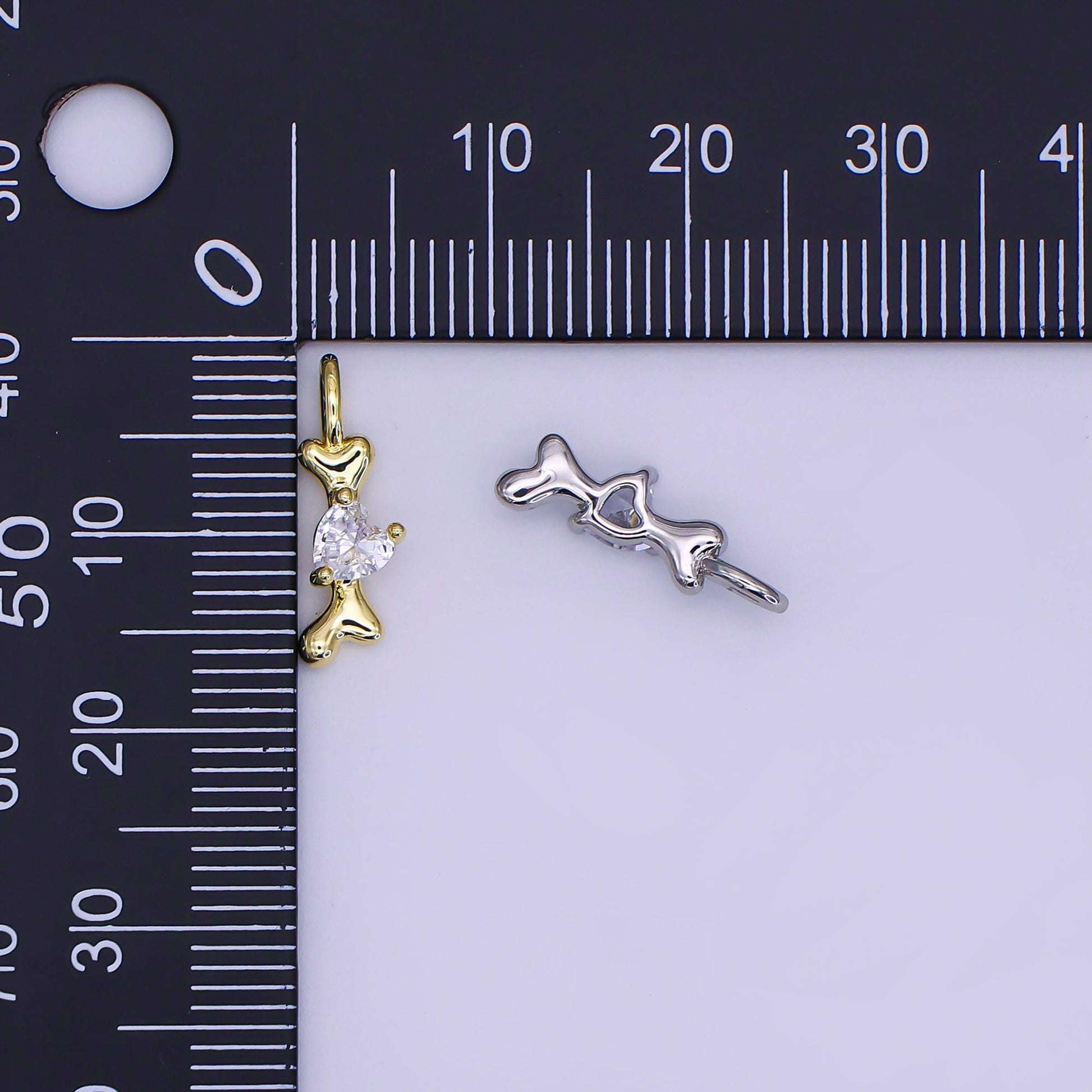 24K Gold Filled Dog Bone cz Pet Multidimensional 3D Charm in Gold & Silver | AH-483