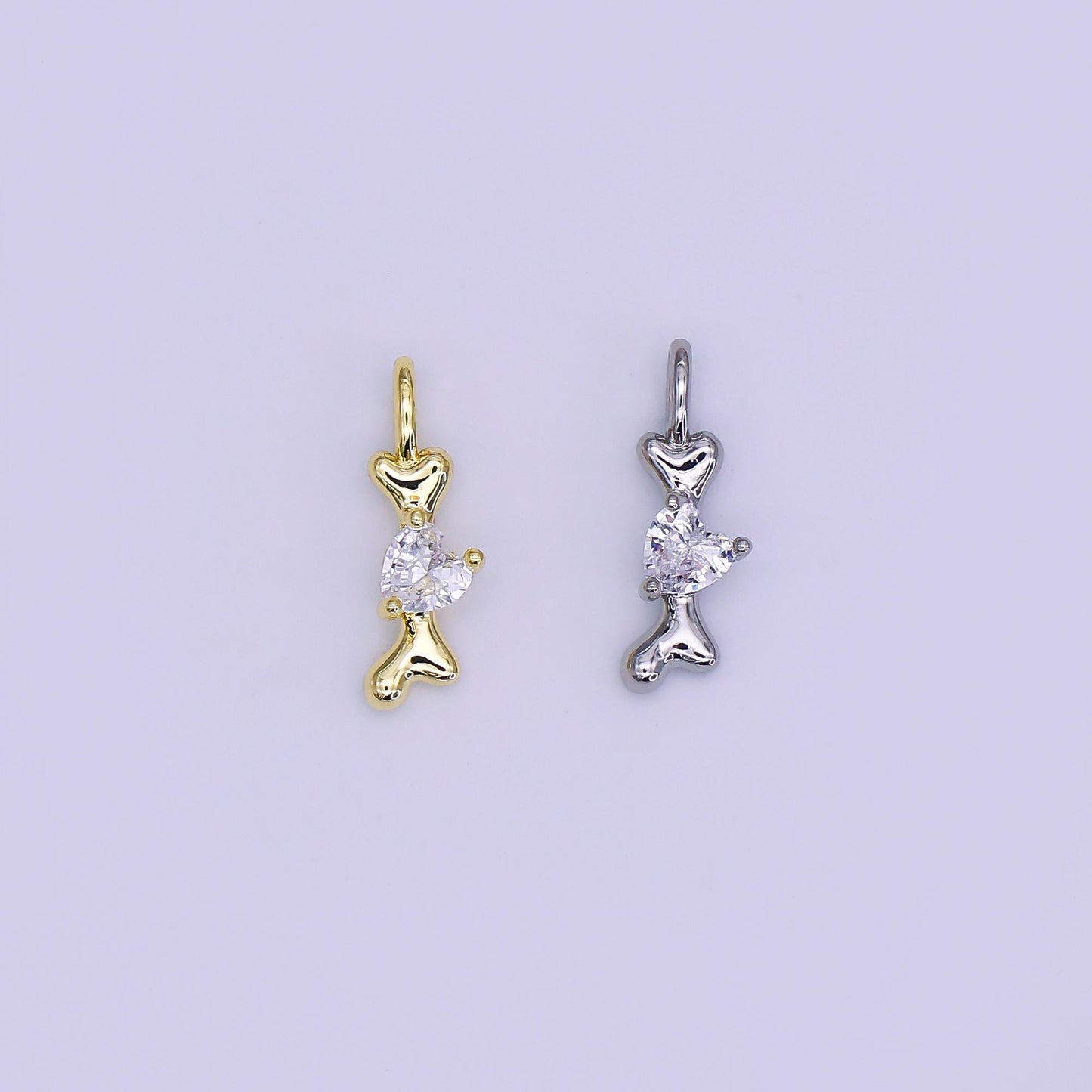 24K Gold Filled Dog Bone cz Pet Multidimensional 3D Charm in Gold & Silver | AH-483