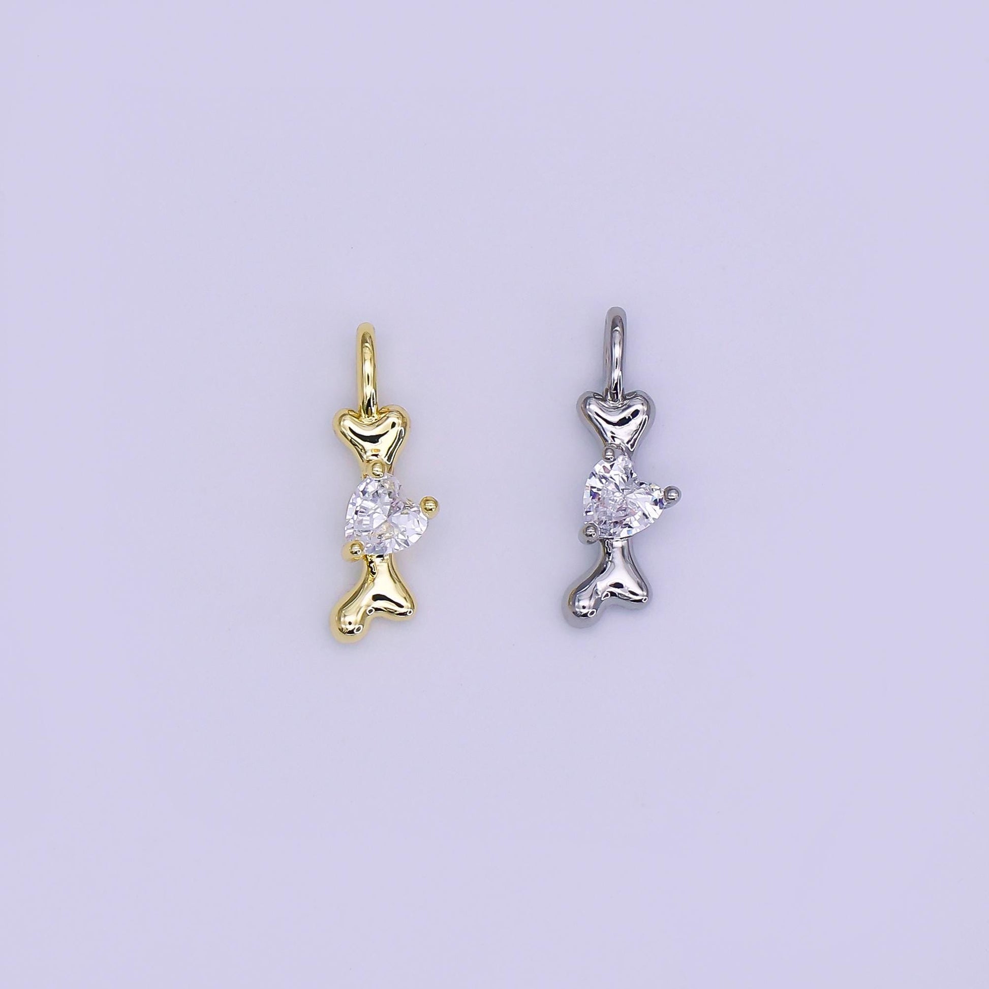 24K Gold Filled Dog Bone cz Pet Multidimensional 3D Charm in Gold & Silver | AH-483
