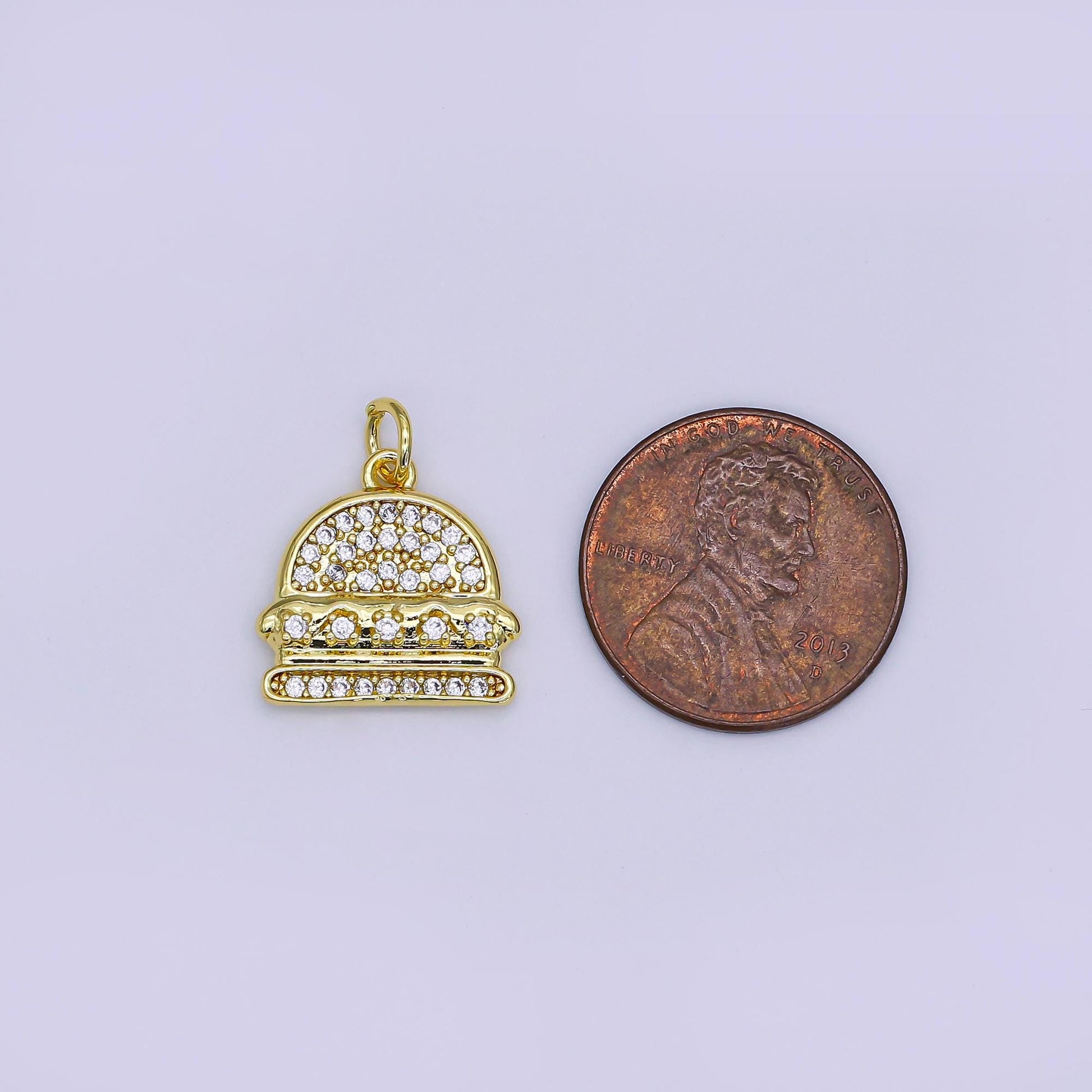3d cute mini burger charm cheese burger CZ Micro Pave charm for bracelet earring necklace junk food jewelry inspired supply | AJ-319