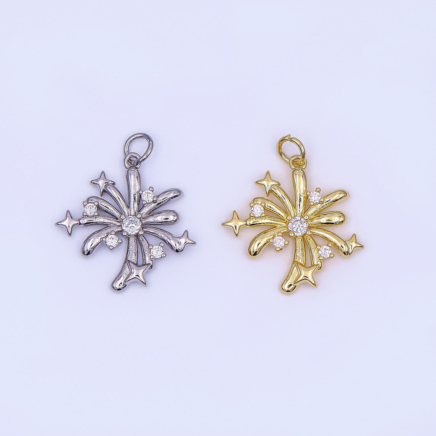 Gold Shooting Star Charms, 24K Gold Filled Starburst Pendant, Silver Firework Charm Necklace Bracelet for Jewelry Making Supplies AF-496