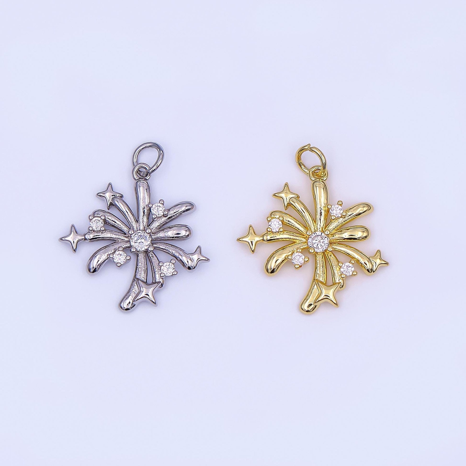 Gold Shooting Star Charms, 24K Gold Filled Starburst Pendant, Silver Firework Charm Necklace Bracelet for Jewelry Making Supplies AF-496