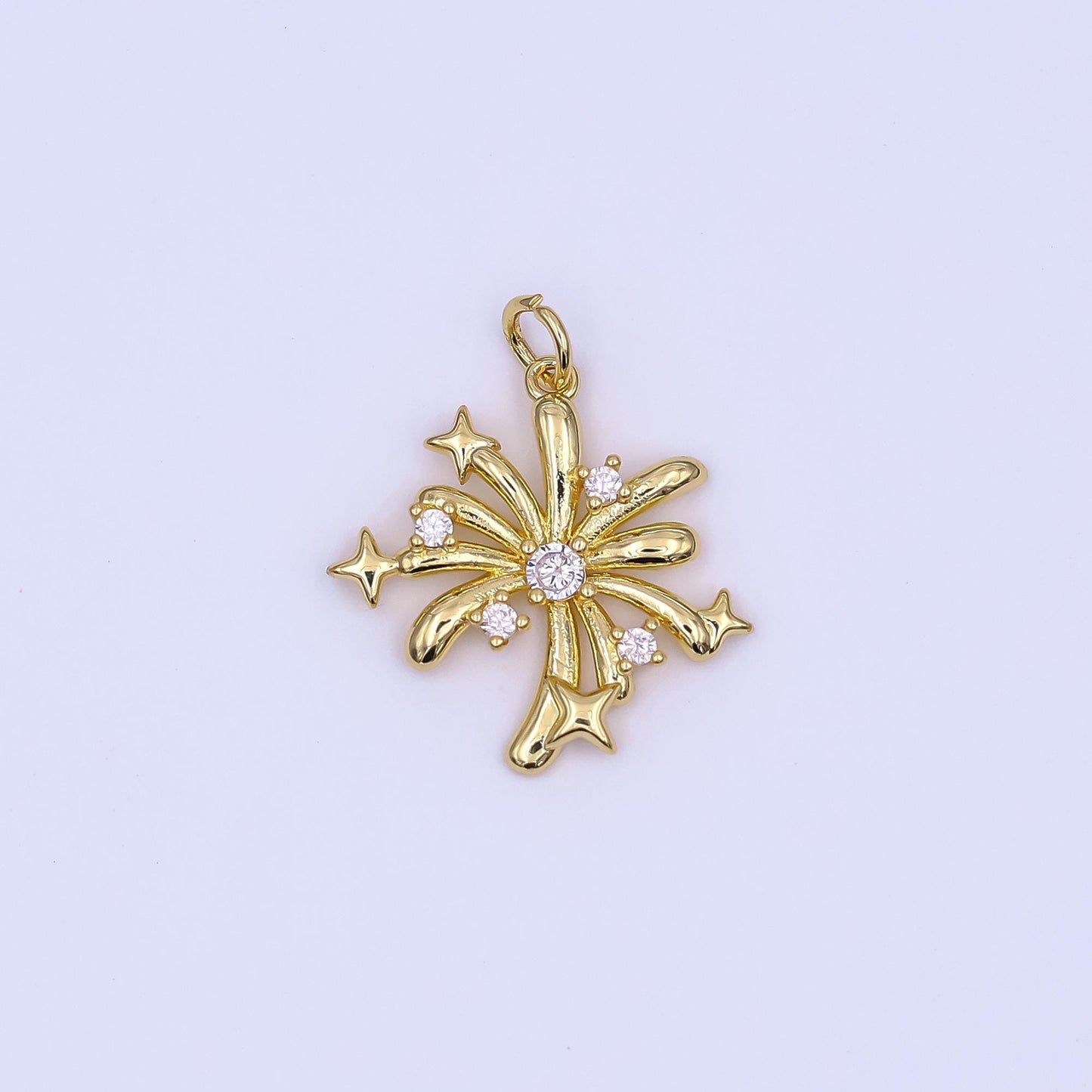 Gold Shooting Star Charms, 24K Gold Filled Starburst Pendant, Silver Firework Charm Necklace Bracelet for Jewelry Making Supplies AF-496