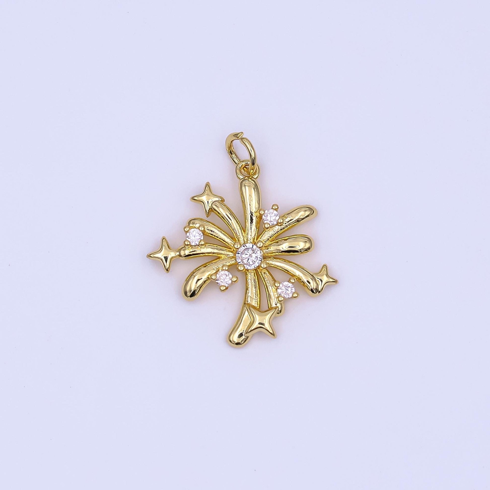 Gold Shooting Star Charms, 24K Gold Filled Starburst Pendant, Silver Firework Charm Necklace Bracelet for Jewelry Making Supplies AF-496