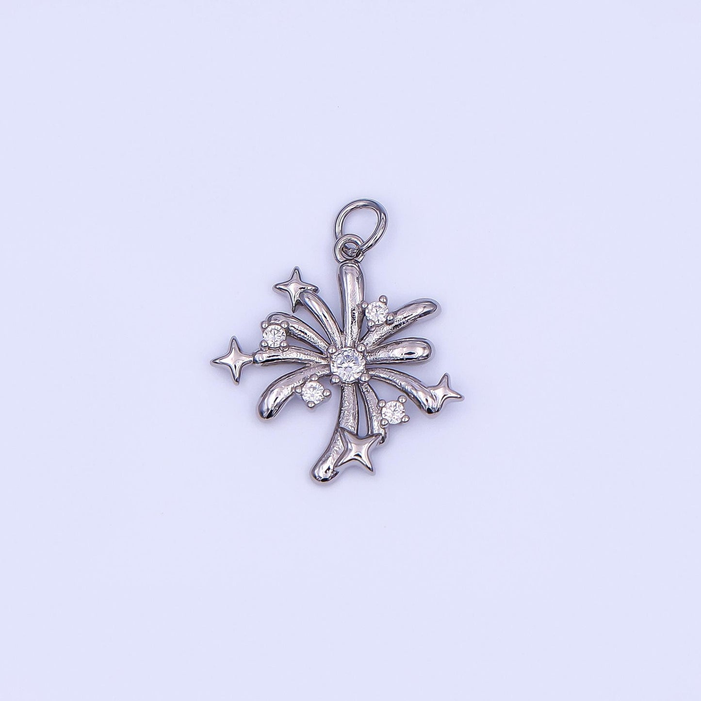 Gold Shooting Star Charms, 24K Gold Filled Starburst Pendant, Silver Firework Charm Necklace Bracelet for Jewelry Making Supplies AF-496