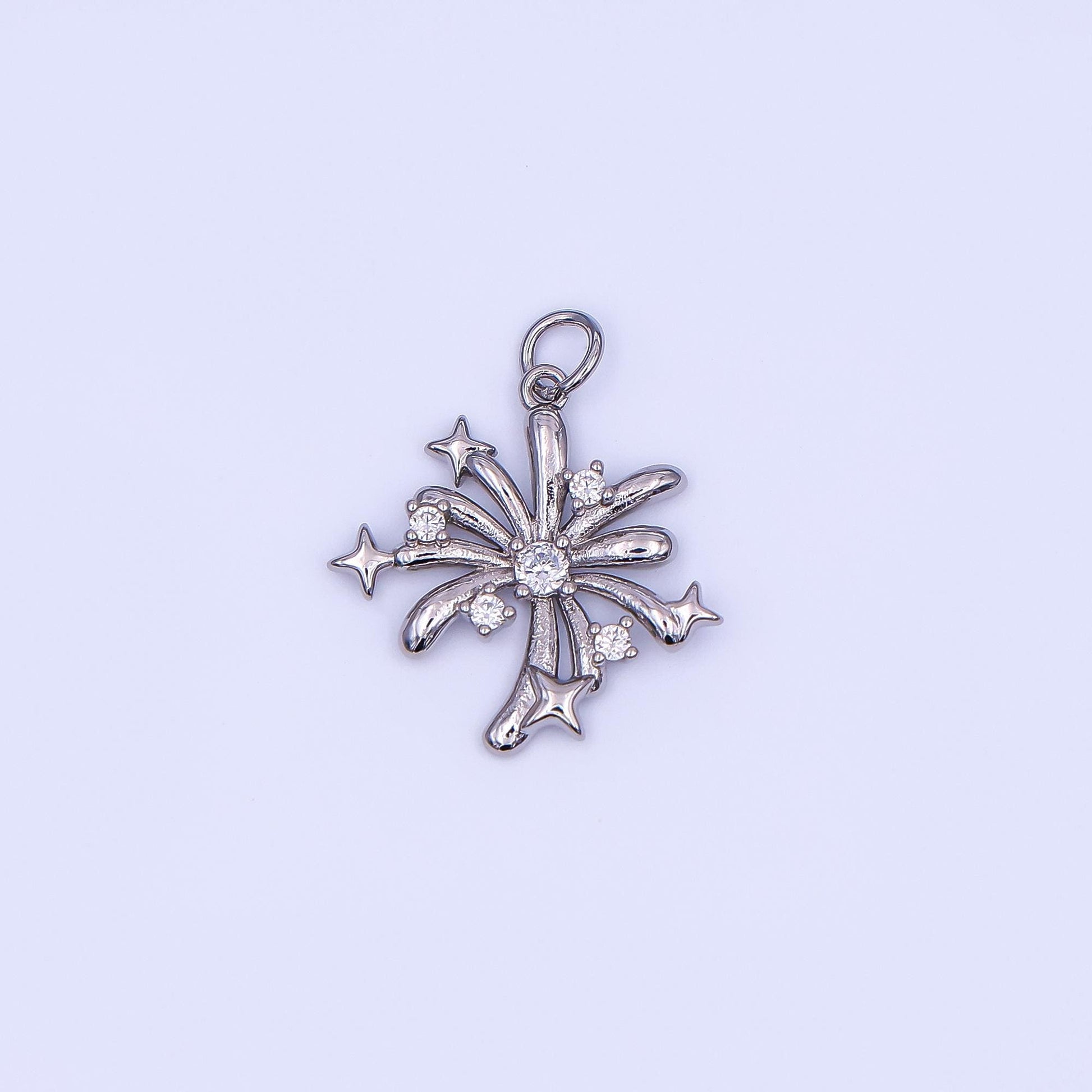 Gold Shooting Star Charms, 24K Gold Filled Starburst Pendant, Silver Firework Charm Necklace Bracelet for Jewelry Making Supplies AF-496