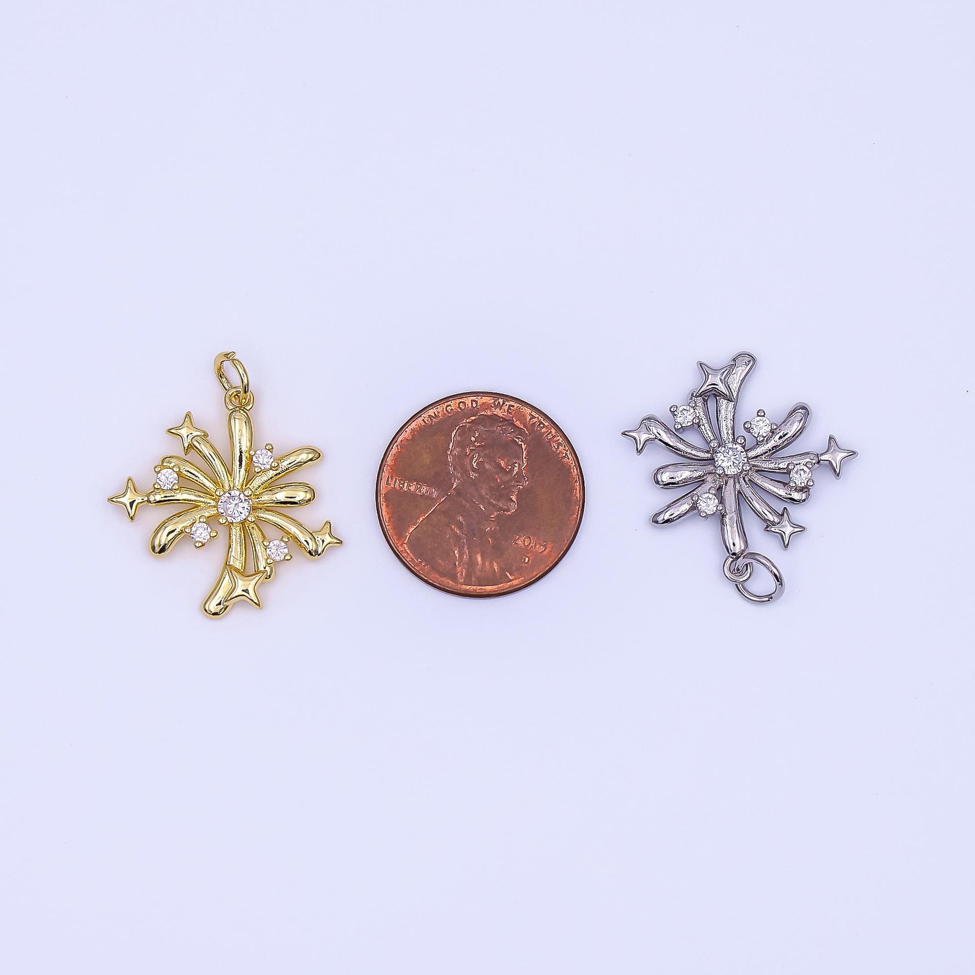 Gold Shooting Star Charms, 24K Gold Filled Starburst Pendant, Silver Firework Charm Necklace Bracelet for Jewelry Making Supplies AF-496