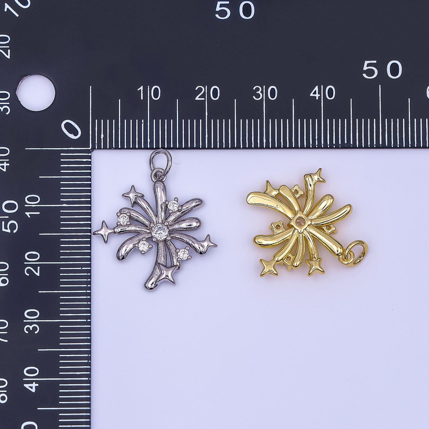 Gold Shooting Star Charms, 24K Gold Filled Starburst Pendant, Silver Firework Charm Necklace Bracelet for Jewelry Making Supplies AF-496