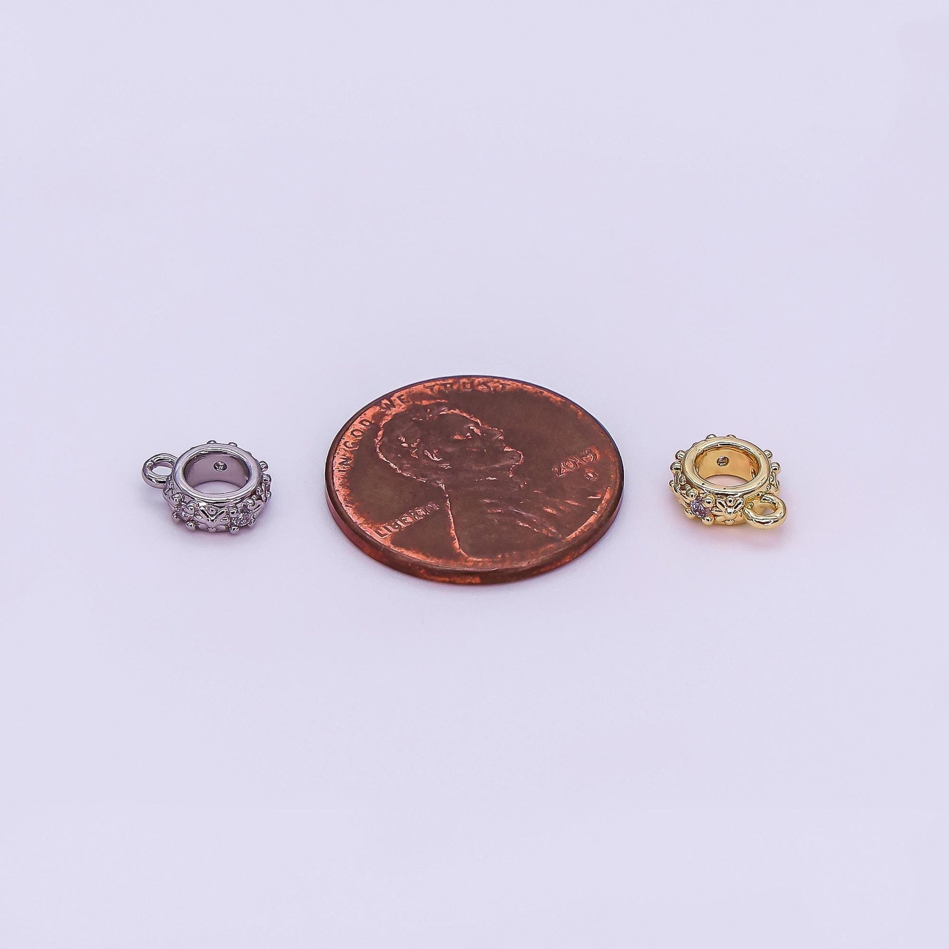CZ Gold bail beads spacer with closed link for charm holder spacer with loop cord bails slider bails, spacer ring Z-1281