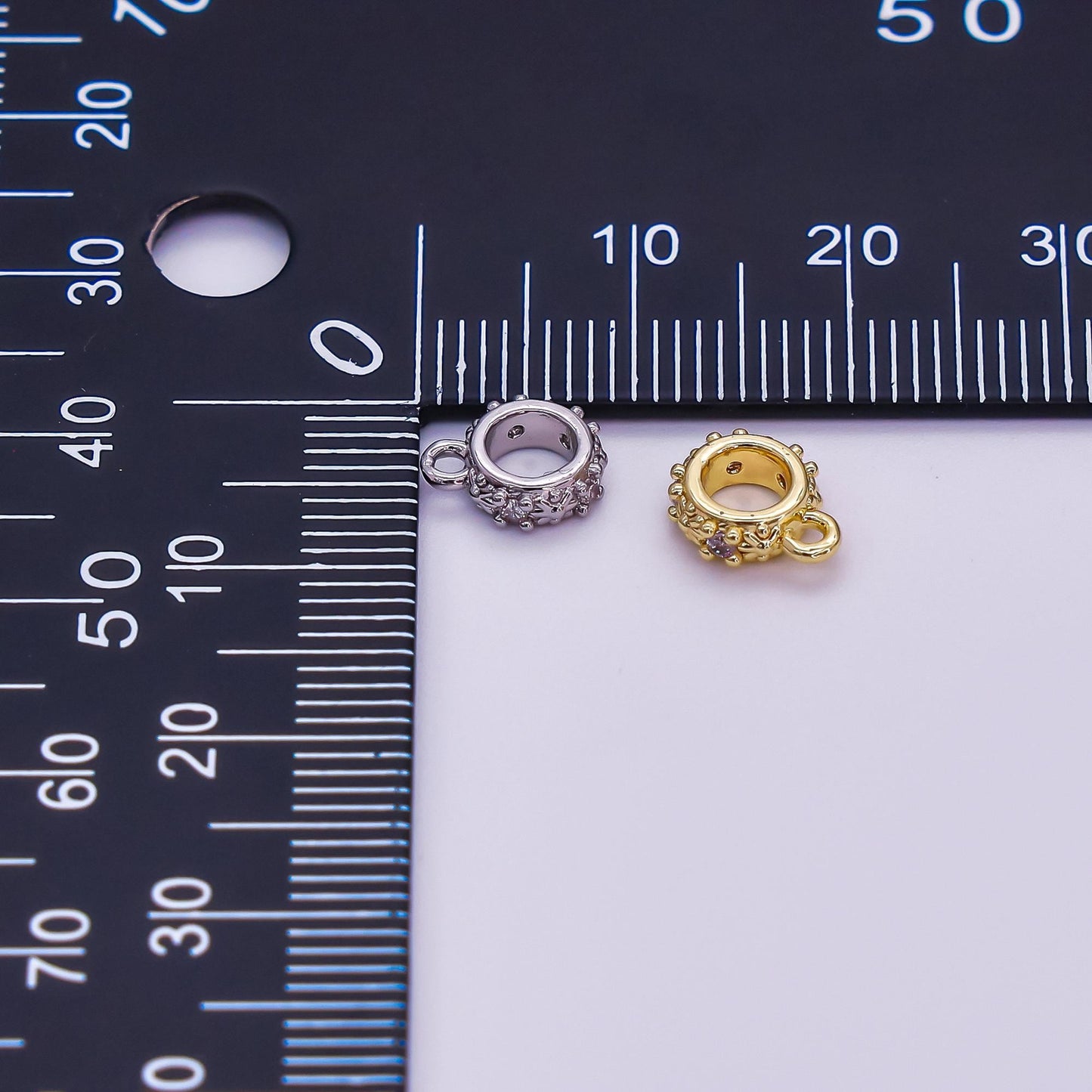 CZ Gold bail beads spacer with closed link for charm holder spacer with loop cord bails slider bails, spacer ring Z-1281