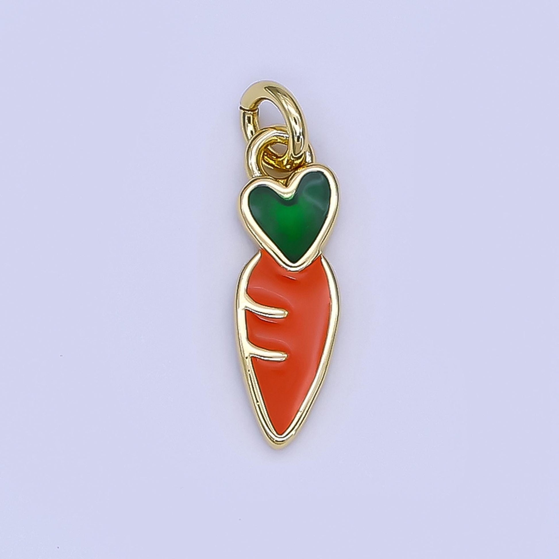 Mini Enamel Orange Carrot in 24K Gold Filled Charm Vegetable Food Charm Rabbit Easter Jewelry Inspired | N-1773