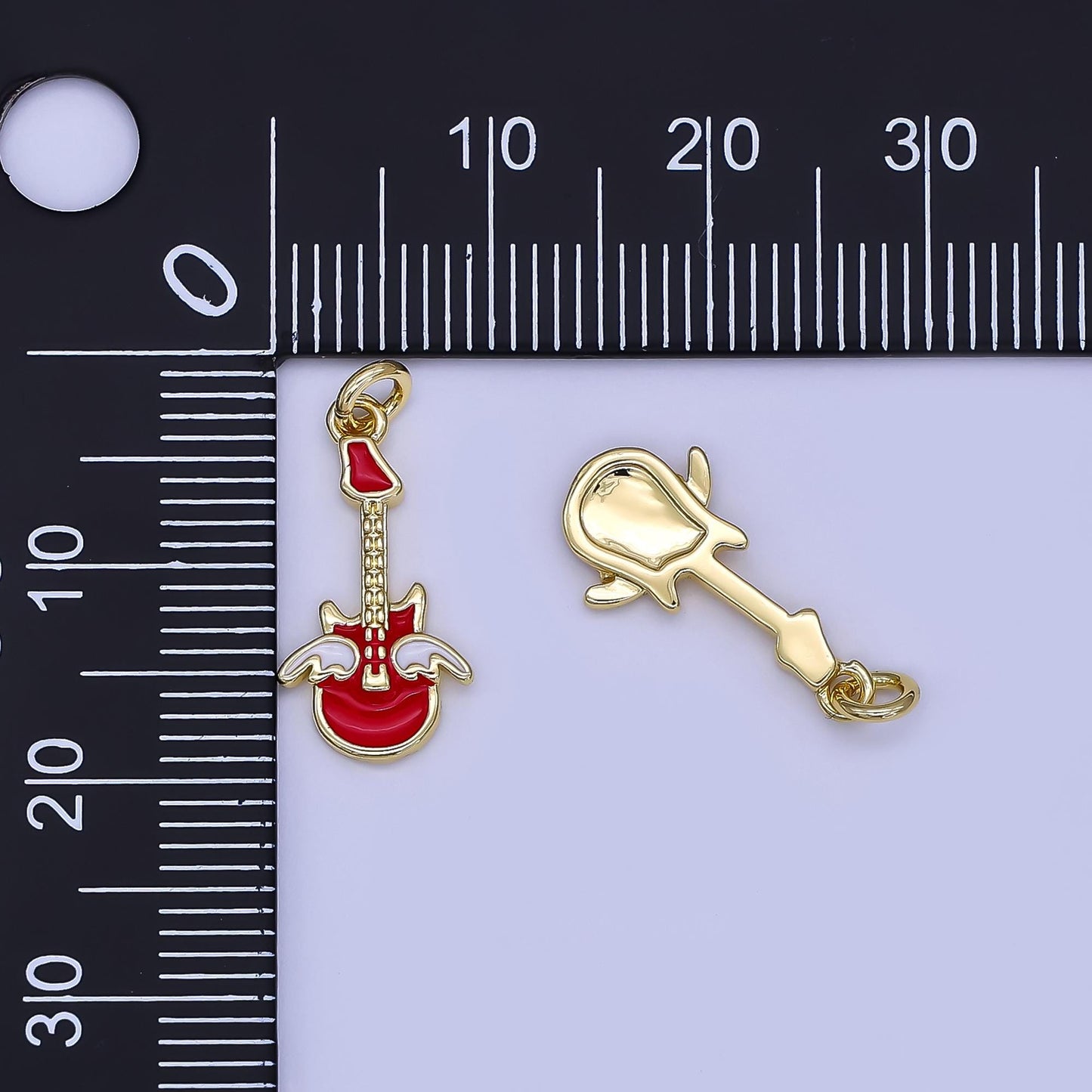 Mini Red Enamel Guitar Charm in 24K Gold Filled Rock And Roll Music Charm Artist Musician Jewelry Inspired | N-1414